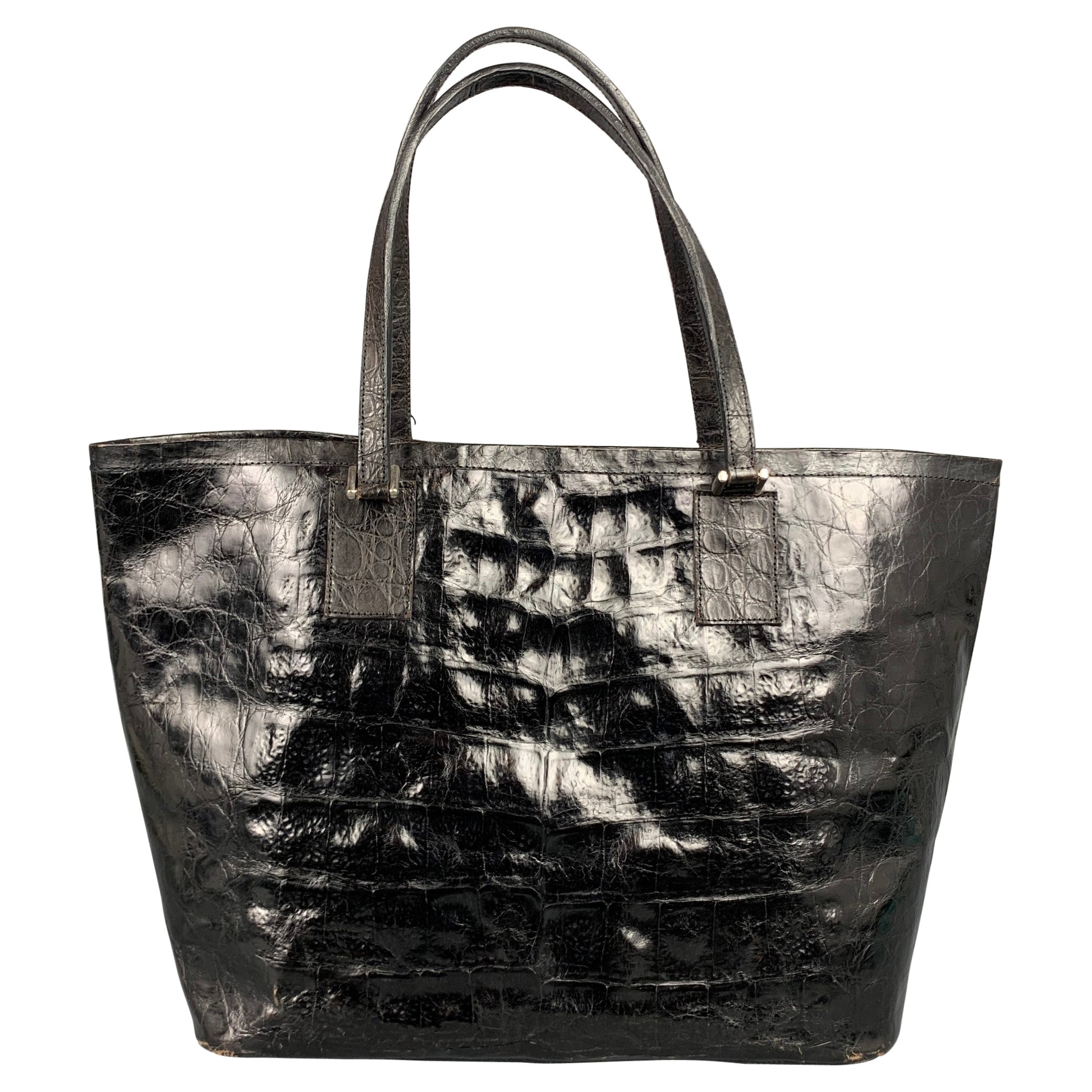 REYNA ICAZA Montecito Black Leather Alligator Tote Handbag