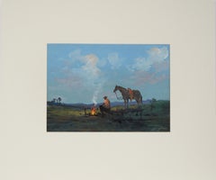 Retro A Gaucho and His Horse - Gouache On Paper Brazilian Cowboy on the Plains