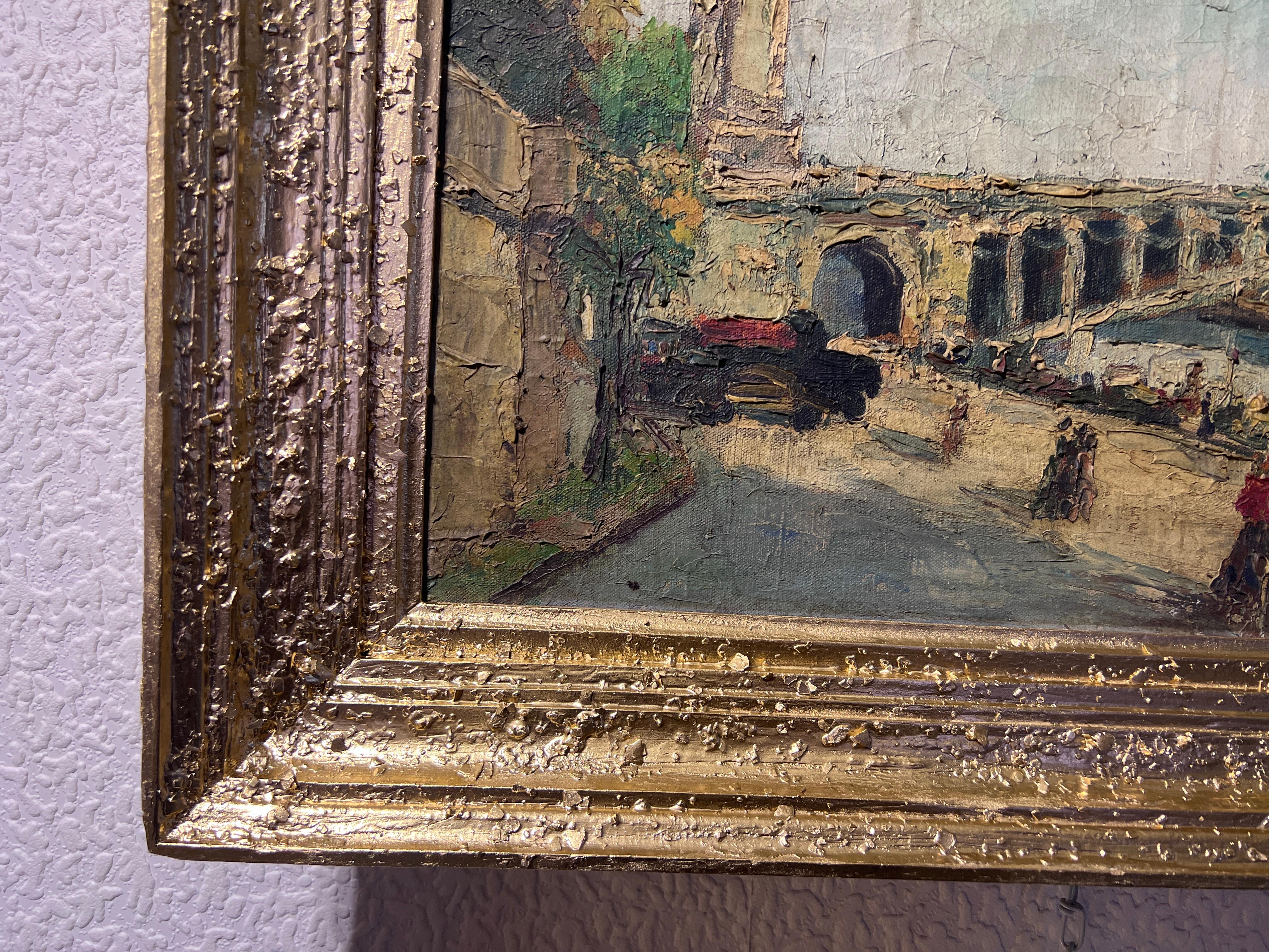 1948 Reynold Vuilleumier (svizzero, 1904 - 1987) dipinto a olio su tela, paesaggio urbano 2