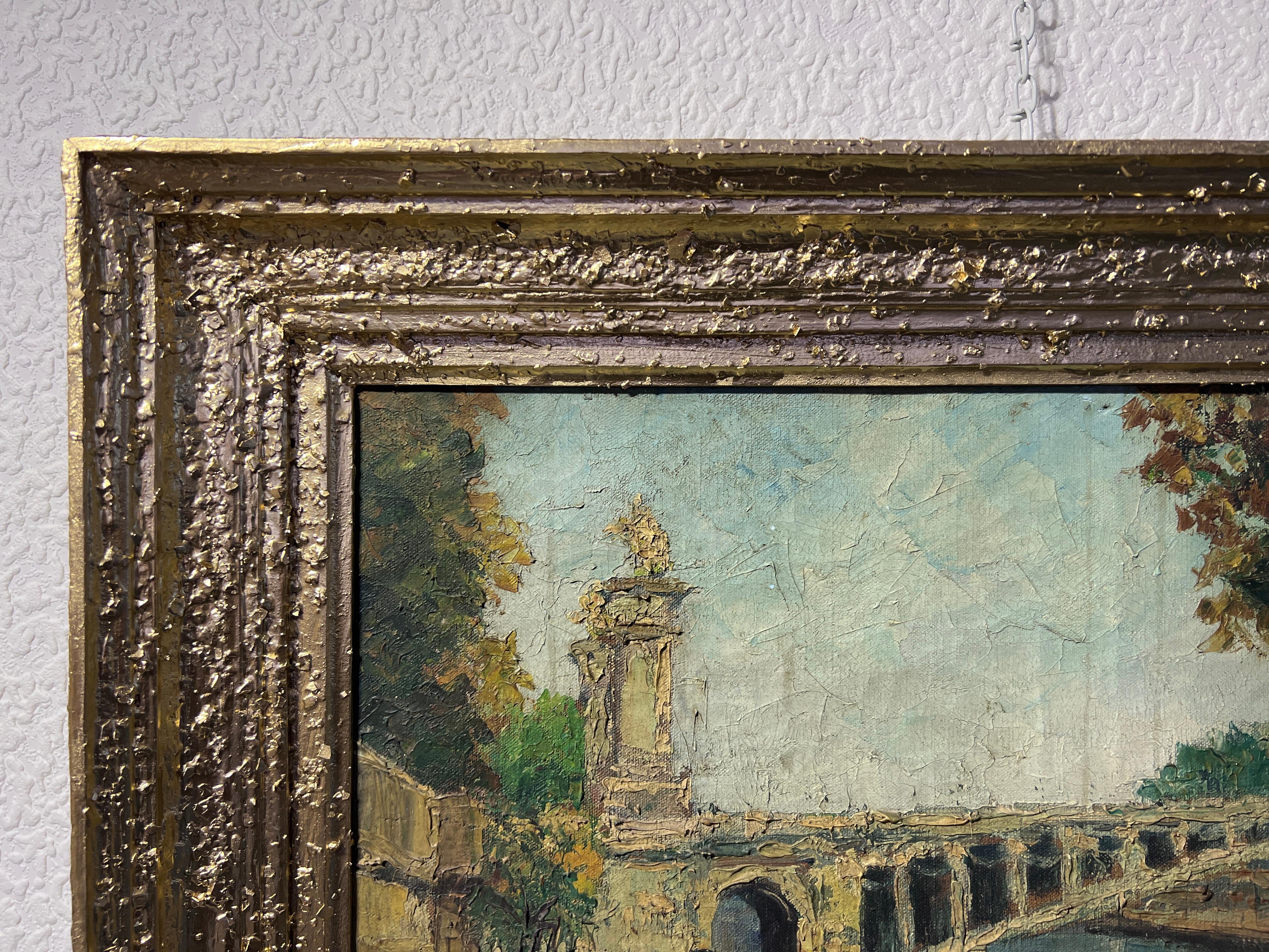 1948 Reynold Vuilleumier (svizzero, 1904 - 1987) dipinto a olio su tela, paesaggio urbano 3