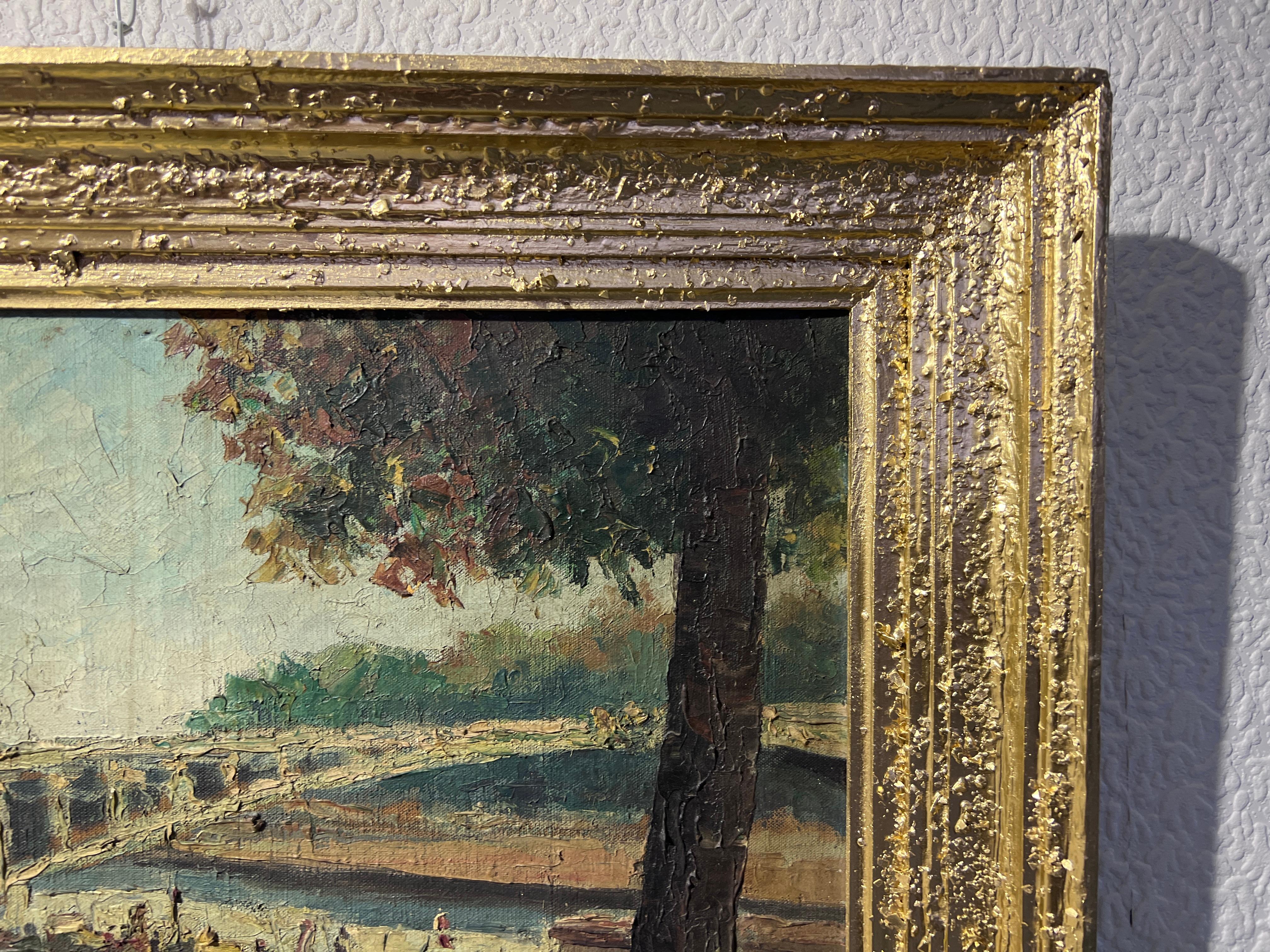 1948 Reynold Vuilleumier (svizzero, 1904 - 1987) dipinto a olio su tela, paesaggio urbano 4