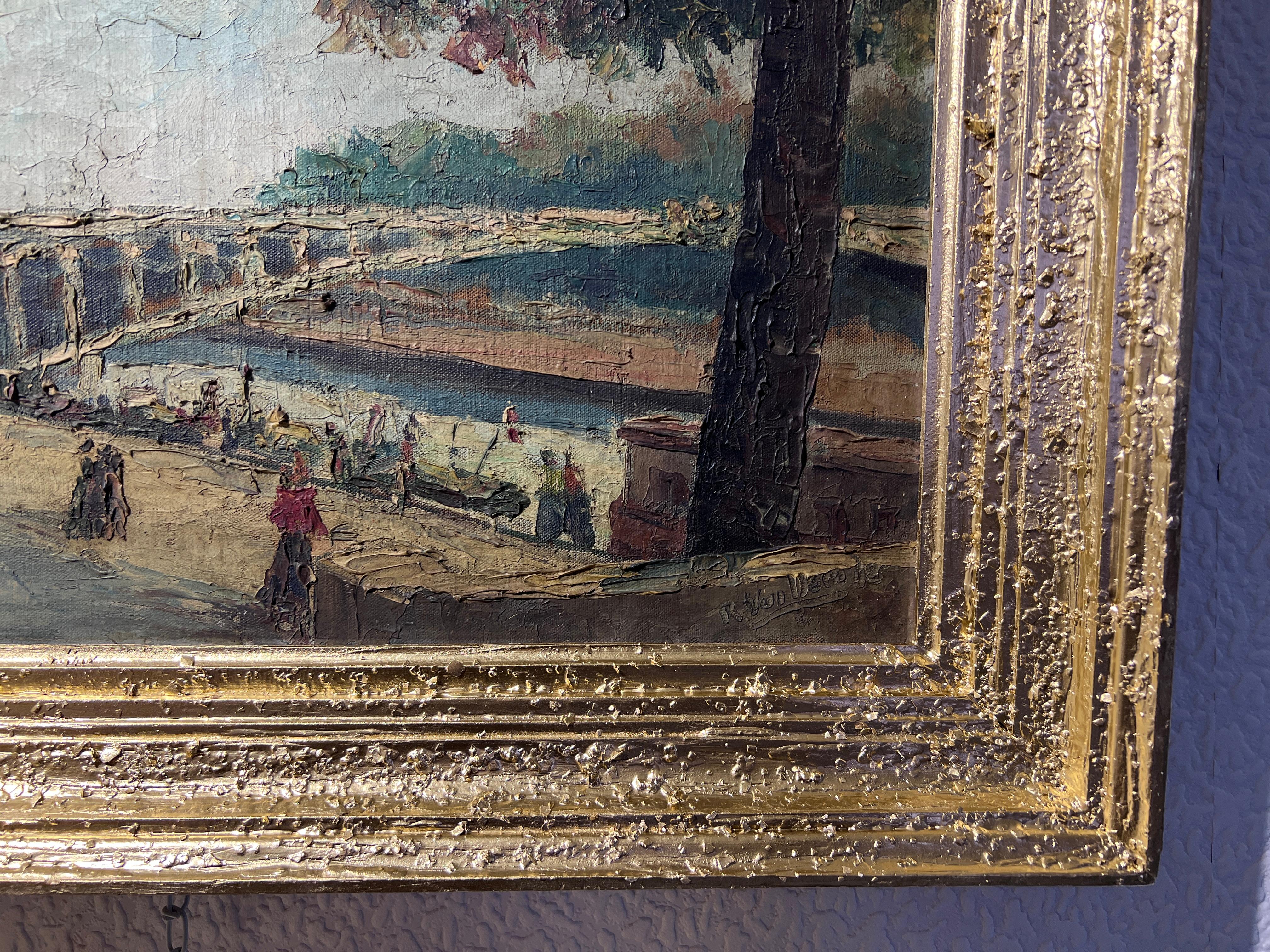 1948 Reynold Vuilleumier (svizzero, 1904 - 1987) dipinto a olio su tela, paesaggio urbano 5
