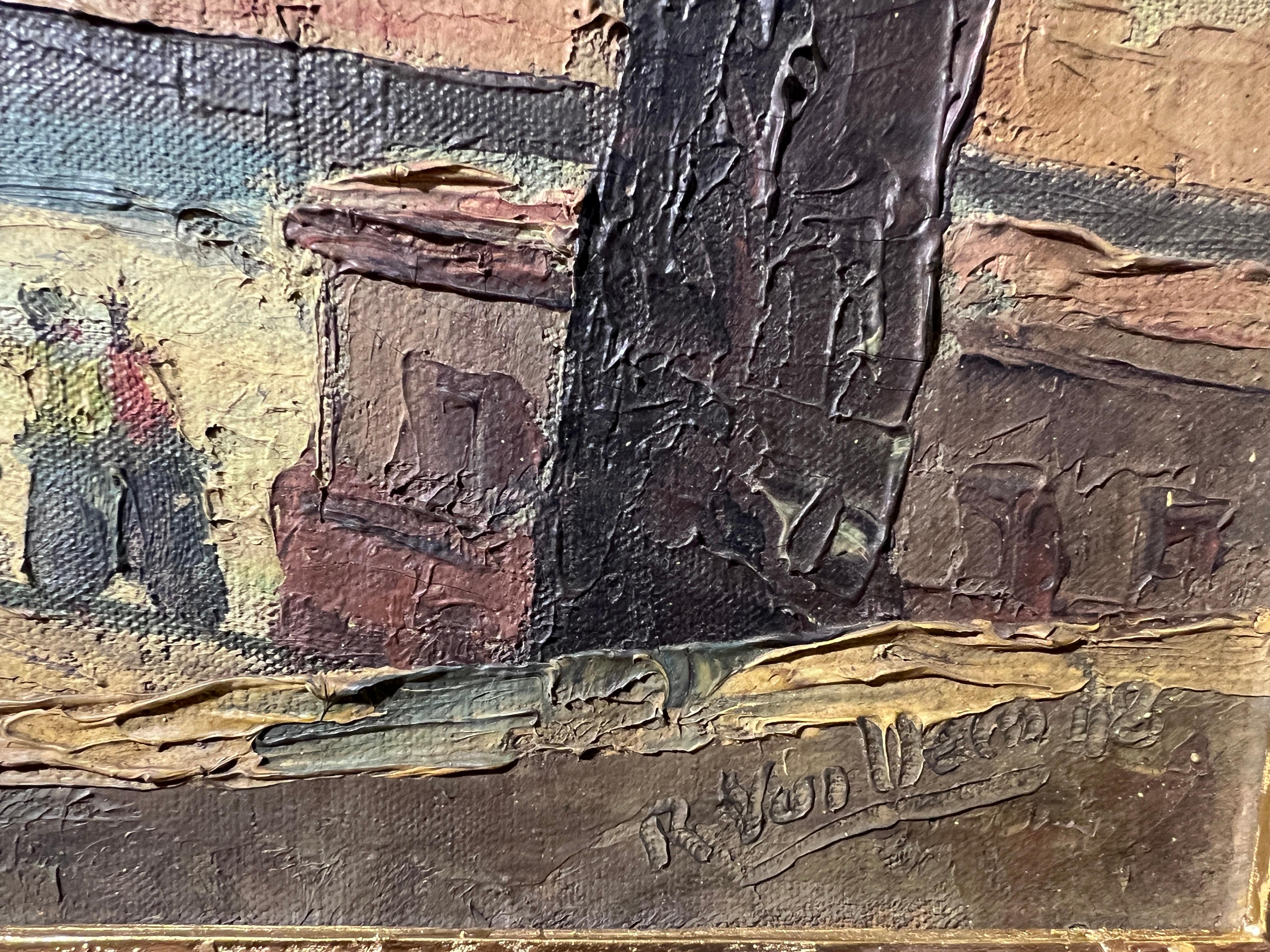 1948 Reynold Vuilleumier (svizzero, 1904 - 1987) dipinto a olio su tela, paesaggio urbano 6