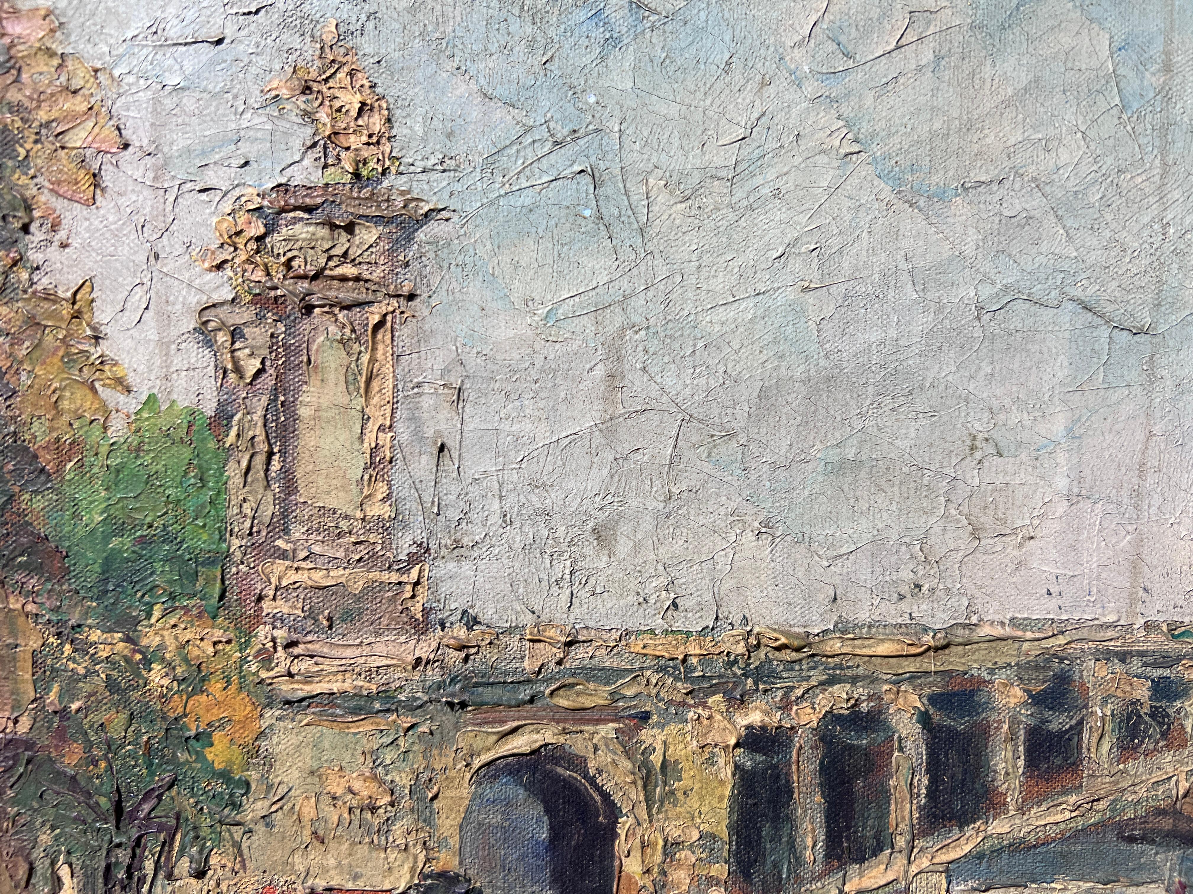 1948 Reynold Vuilleumier (svizzero, 1904 - 1987) dipinto a olio su tela, paesaggio urbano 7