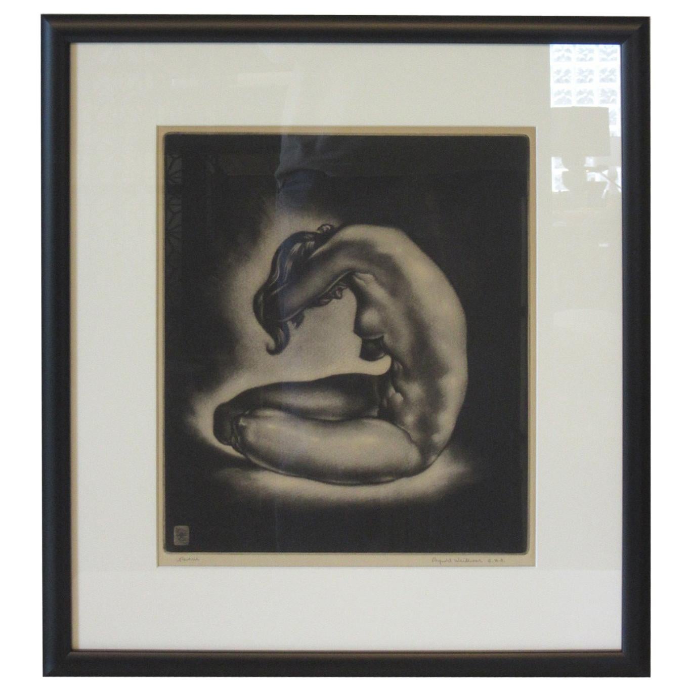 Reynold Weidenaar Nude Mezzotint Signed Print Titled " Reverie "  For Sale