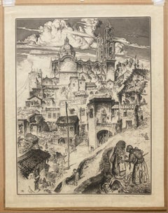 TEN  O'CLOCK in TAXCO - Large etching with Incredible Detail. One of a Pair