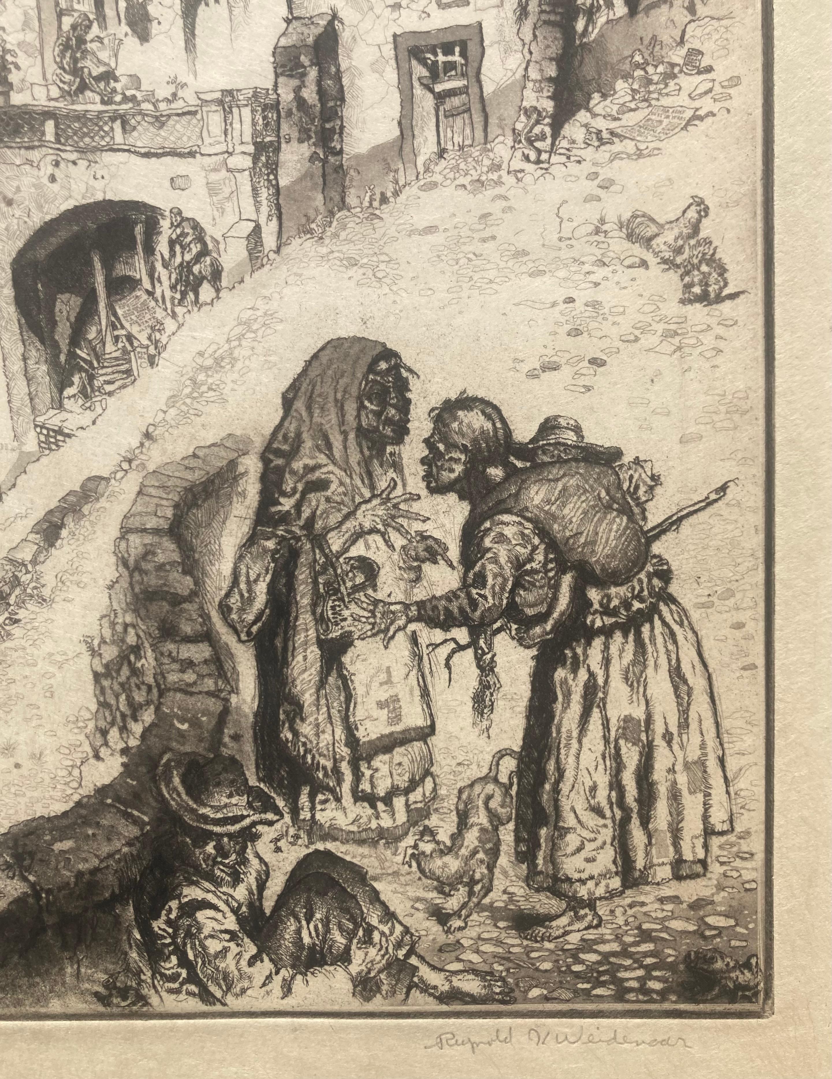 TEN  O'CLOCK in TAXCO - Large etching with Incredible Detail. One of a Pair - American Realist Print by Reynold Weidenaar