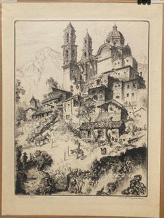 THE BURRO STATION -  Large Etching with Incredible Detail. One of a Pair