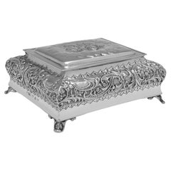 Used Reynolds Angels, Ornate & Large Victorian Sterling Silver Jewellery Box, 1899