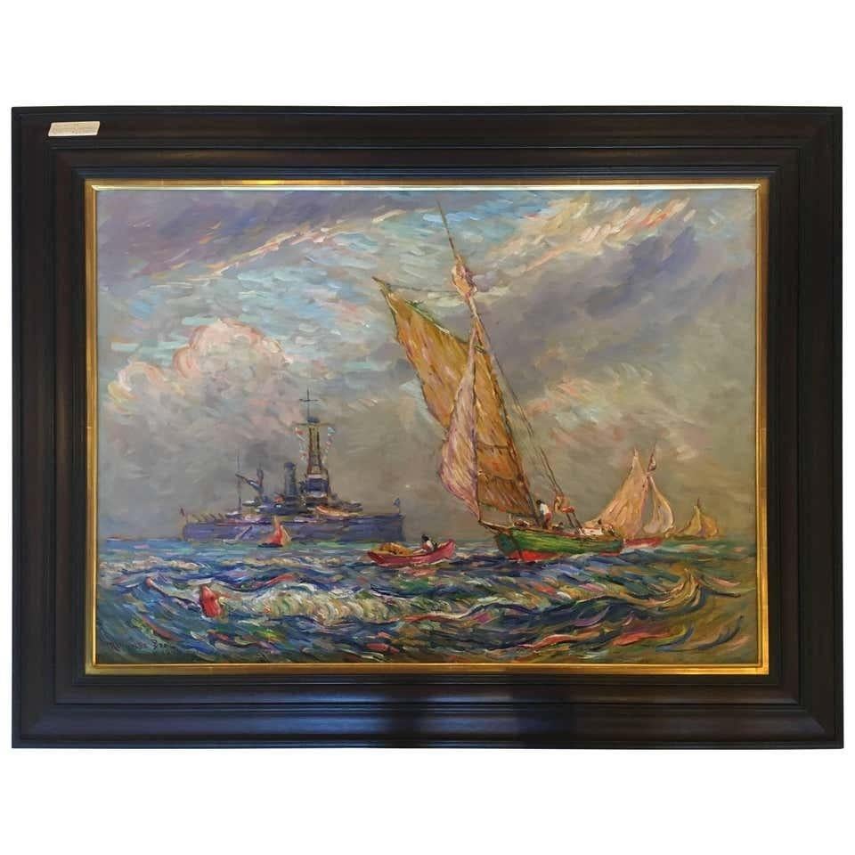 Reynolds Beal Impressionistisches Öl auf Leinwand USS Utah Rockport Mass (Amerikanische Klassik) im Angebot