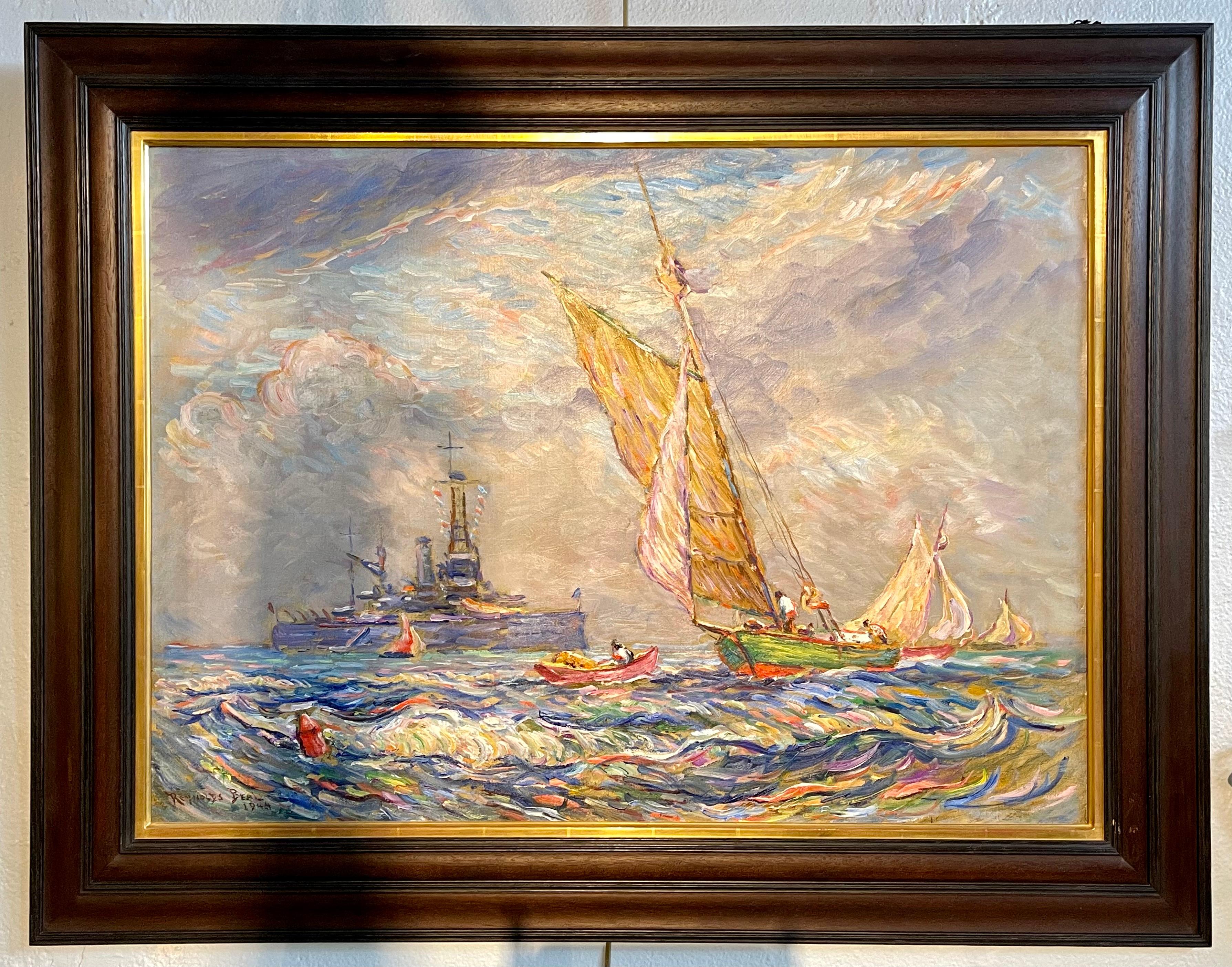 American Classical Reynolds Beal Impressionist Oil on Canvas USS Utah Rockport Mass For Sale