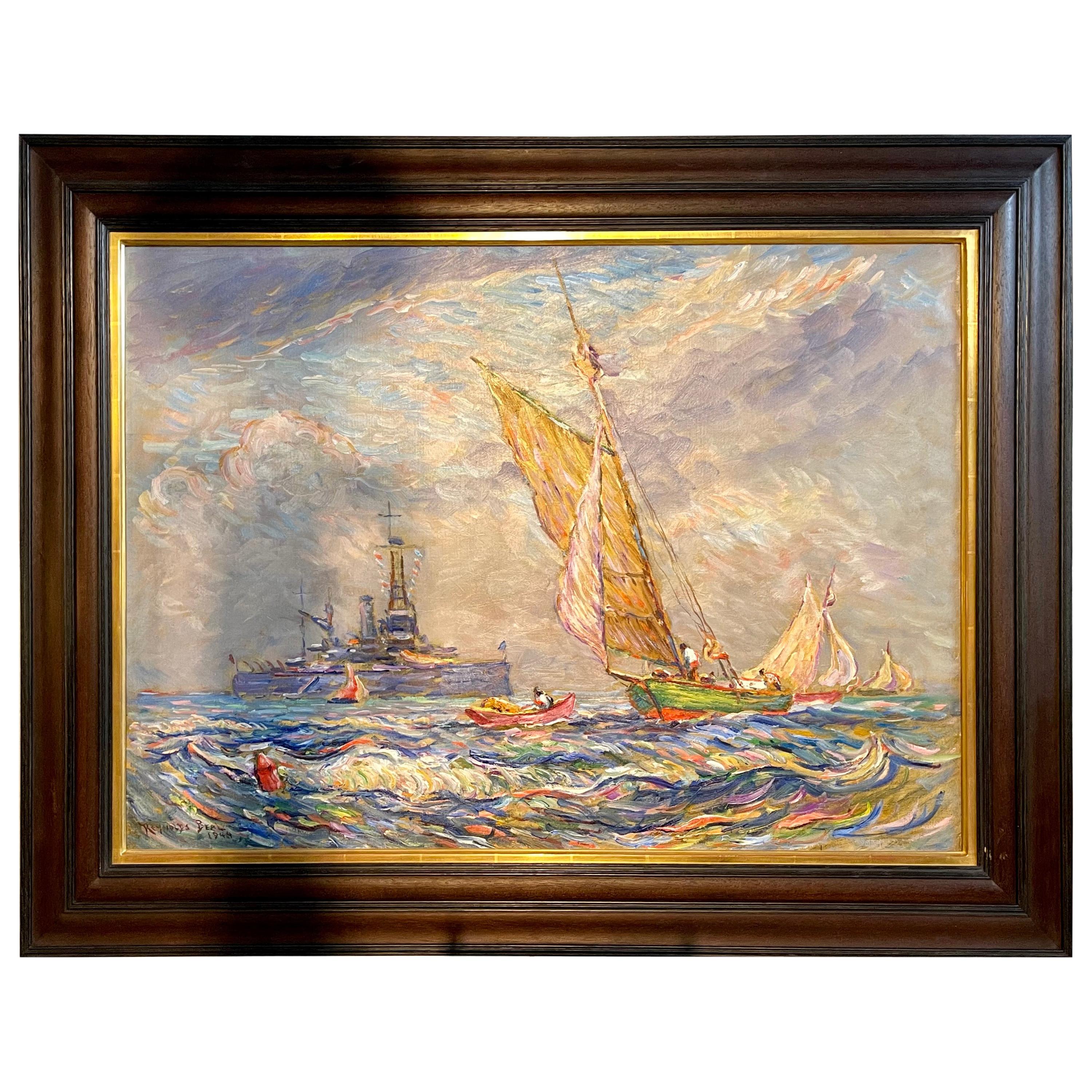 Reynolds Beal Impressionistisches Öl auf Leinwand USS Utah Rockport Mass im Angebot