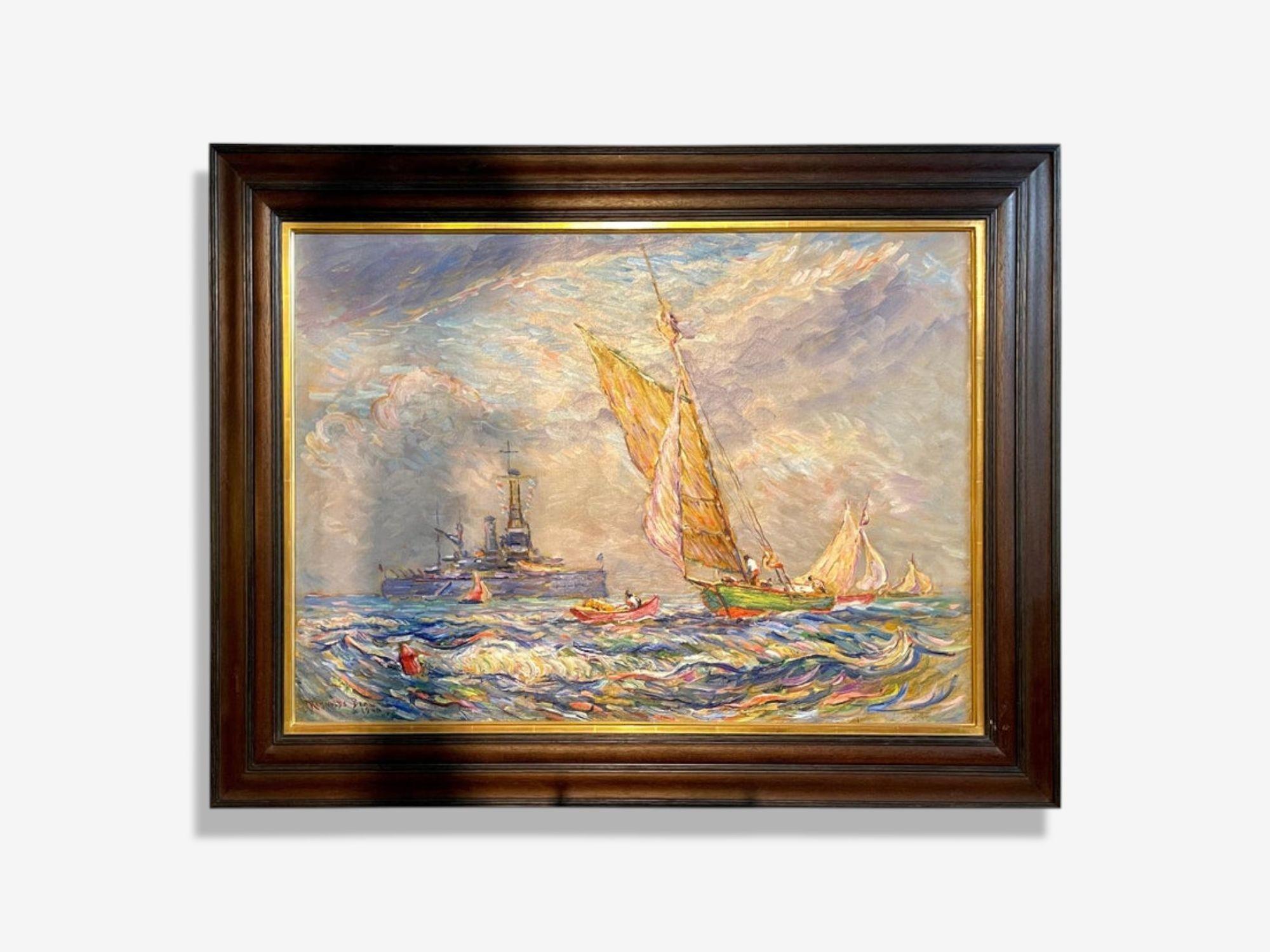 Reynolds Beal, Impressionist Oil Painting, USS Utah Rockport Mass, American, 1928

A fine impressionist oil on canvas by the well celebrated Reynolds Beal. Dated 1928 on verso and signed. The reverse bearing the Estate Stamp and Catalog page