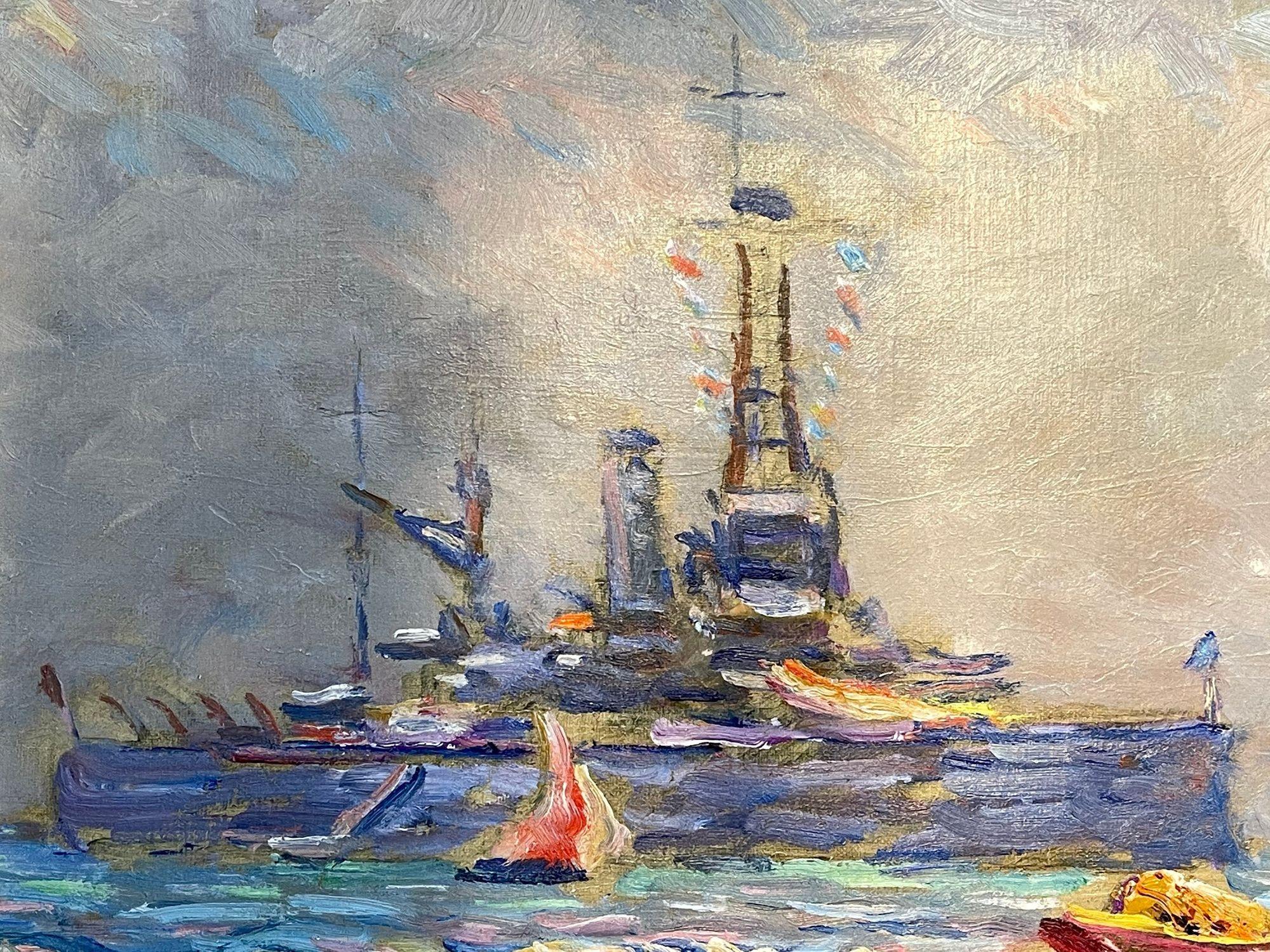 Reynolds Beal, Impressionist Oil Painting, USS Utah Rockport Mass, American 1928 In Good Condition For Sale In Manhasset, NY