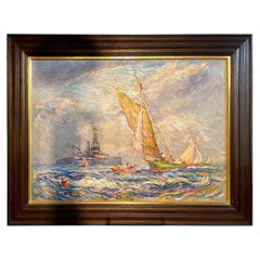 Reynolds Beal, Pintura al óleo impresionista, USS Utah Rockport Mass, estadounidense 1928