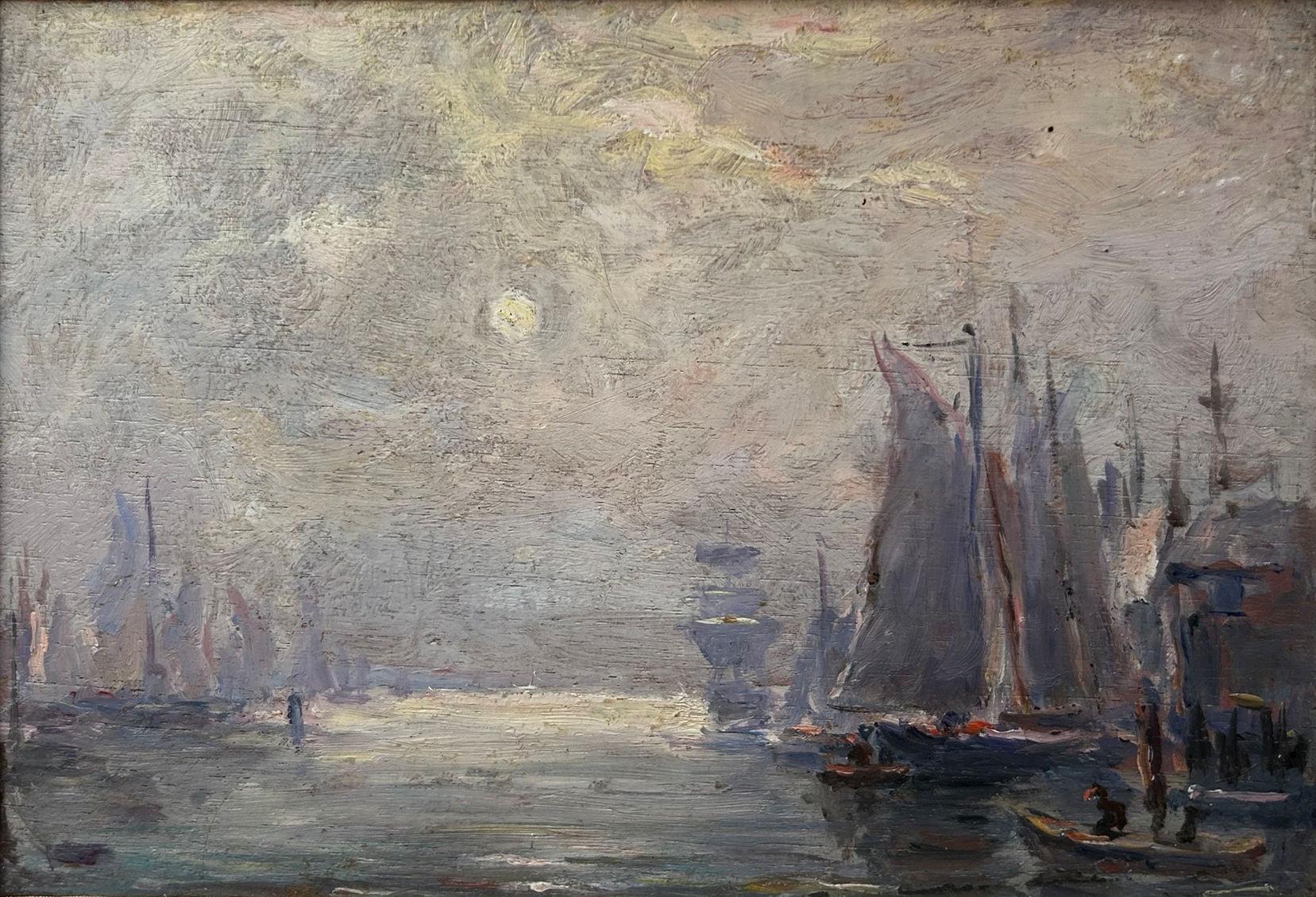 "Moonlight Harbor" Reynolds Beal, Early 20th Century, Impressionist Nocturne