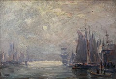 "Moonlight Harbor" Reynolds Beal, Early 20th Century, Impressionist Nocturne