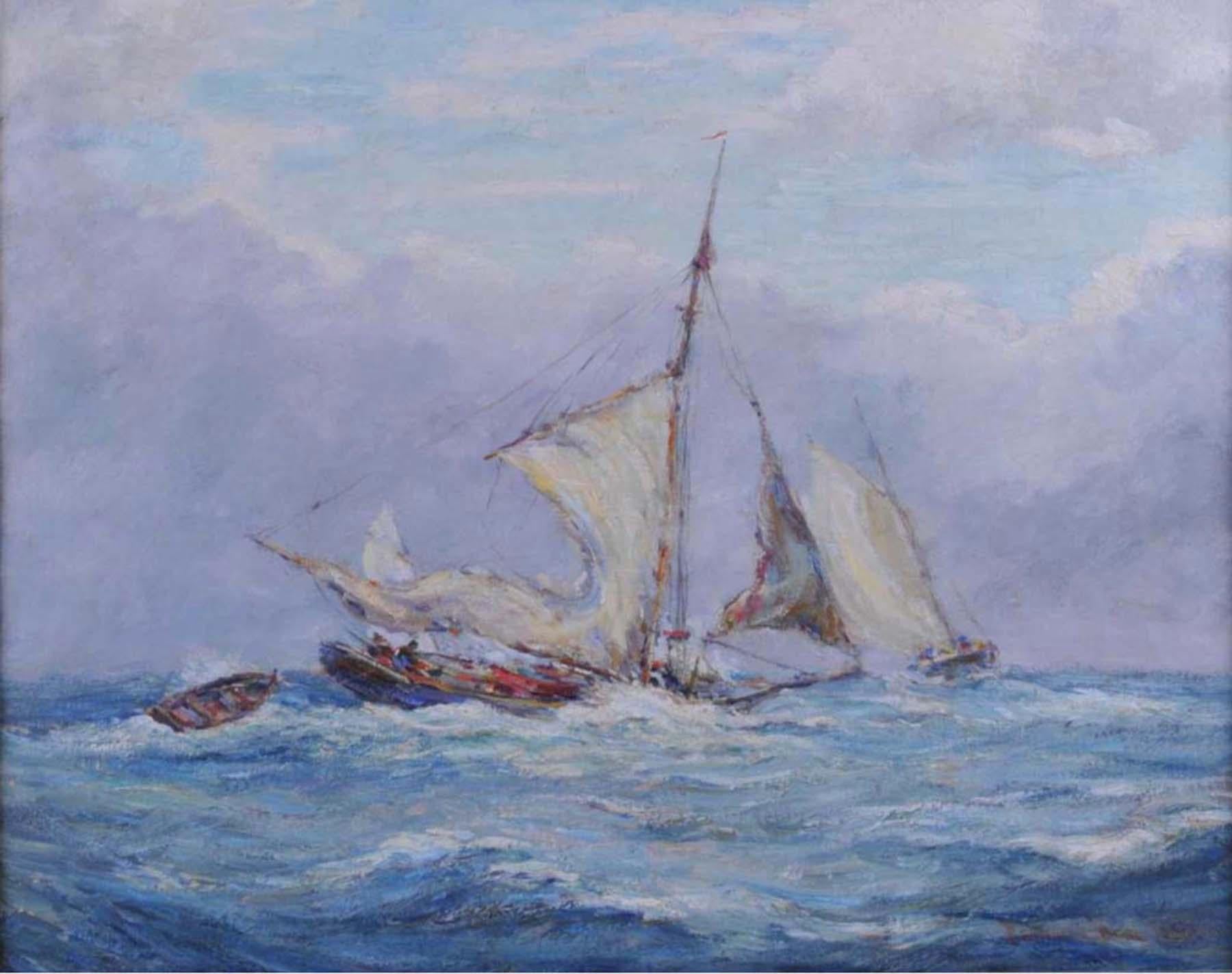 Oyster Bay Boats in a Squall - Painting by Reynolds Beal