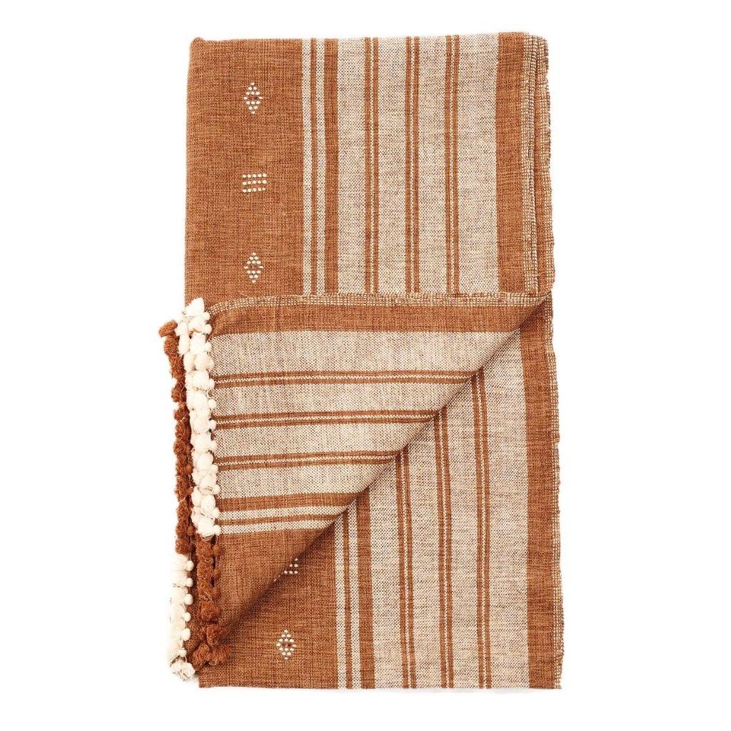Yarn REYTI Earthy Hues Minimal Pattern Handloom Throw / Blanket In Organic Cotton For Sale