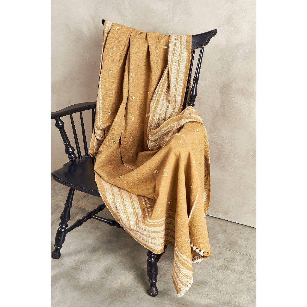 Reyti Ochre Yellow Minimal Pattern Handloom Throw / Blanket in Organic Cotton For Sale 3