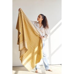 Reyti Ochre Yellow Minimal Pattern Handloom Throw / Blanket in Organic Cotton
