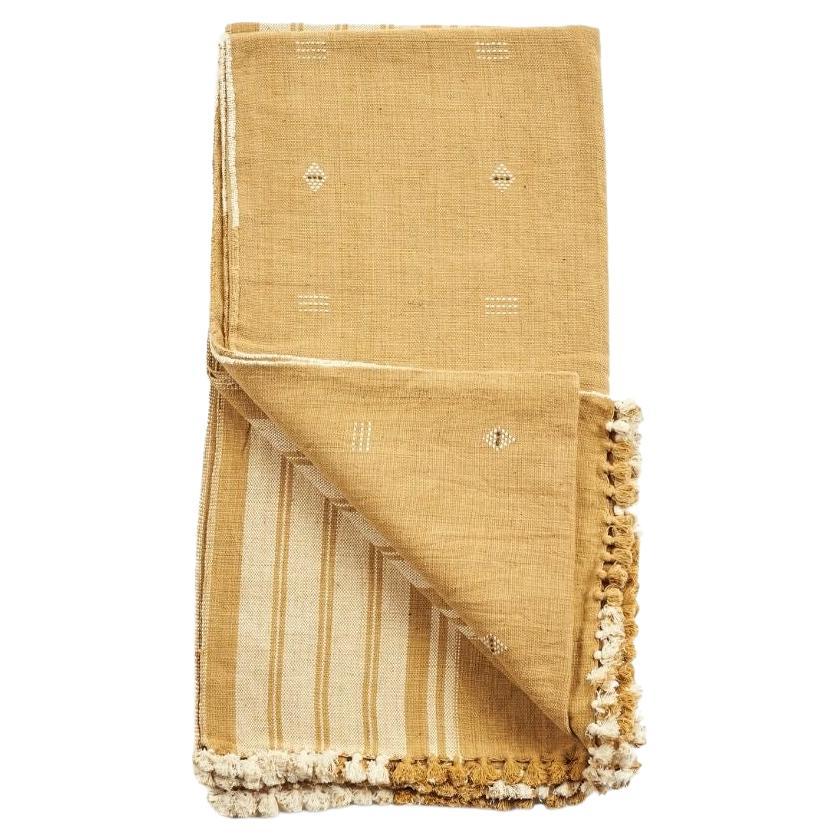 Reyti Ochre Yellow Minimal Pattern Handloom Throw / Blanket in Organic Cotton