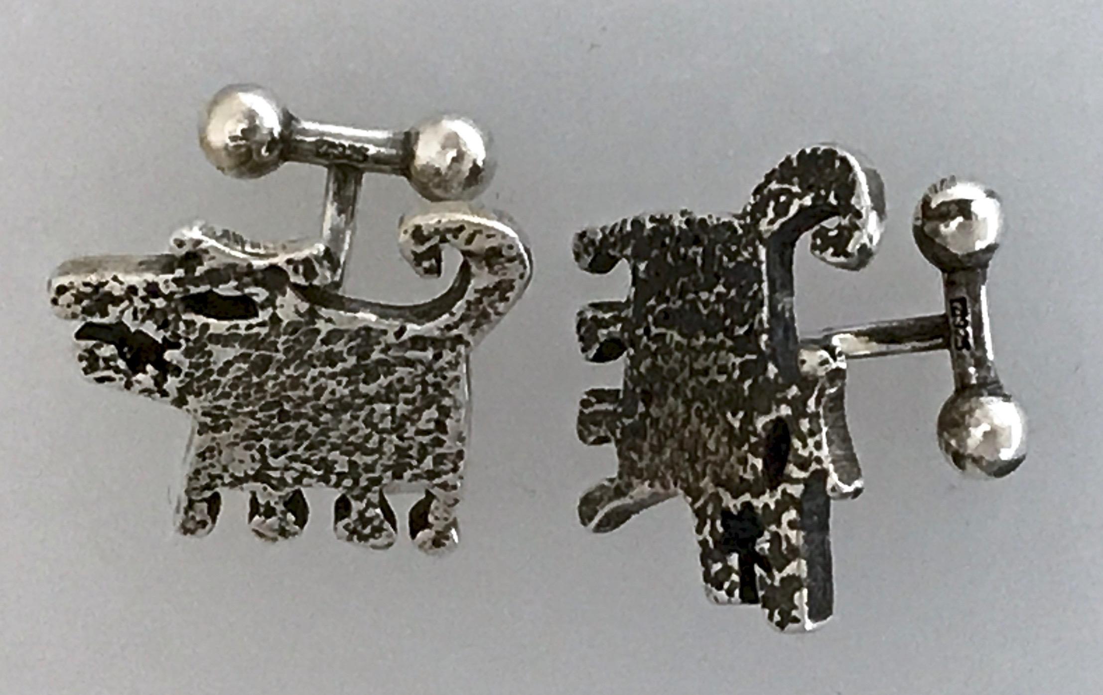 Women's or Men's Rez Dog cuff links, cast sterling silver, small dogs, Navajo, contemporary