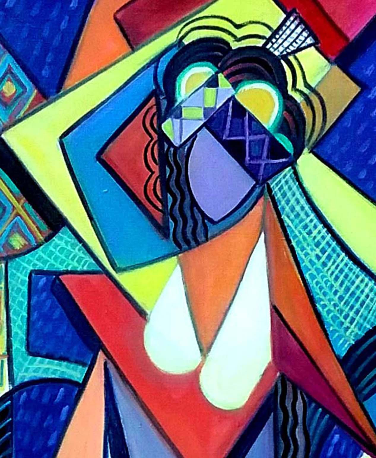 Cubist Nude with Hat - Painting by REZA AFROOKHETH
