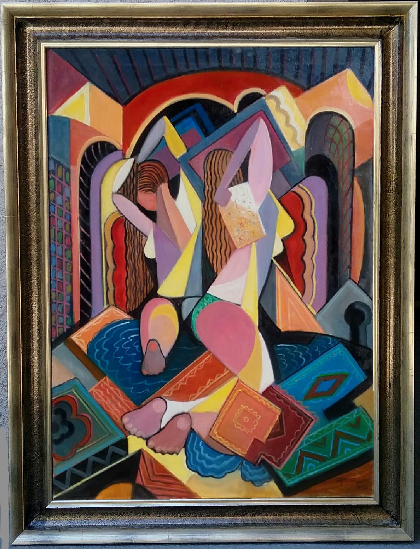 REZA AFROOKHETH Figurative Painting - Cubist Women in Bath