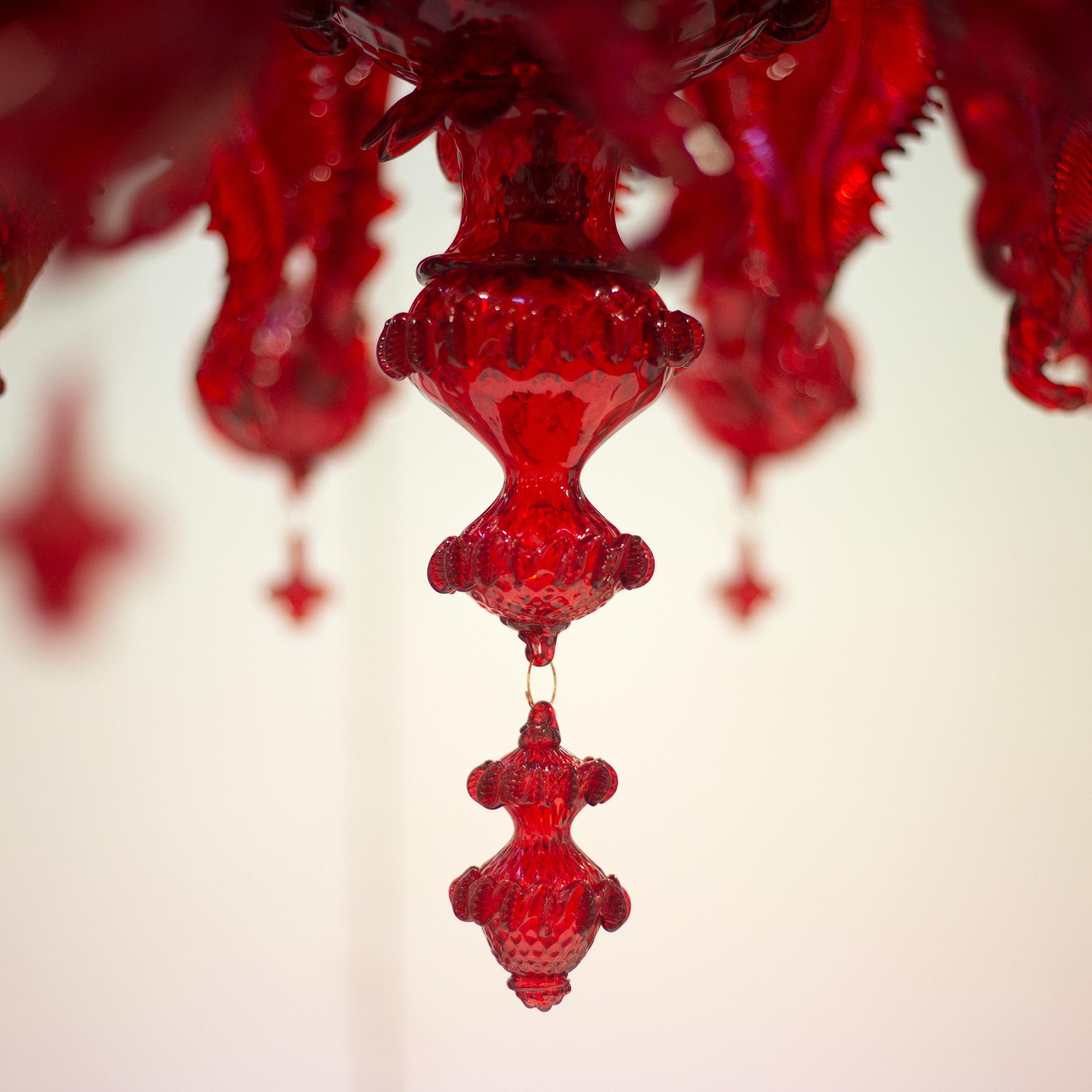 Rezzonico Chandelier, 12+6 arms, multi-tiered, red Murano glass by Multiforme For Sale 3