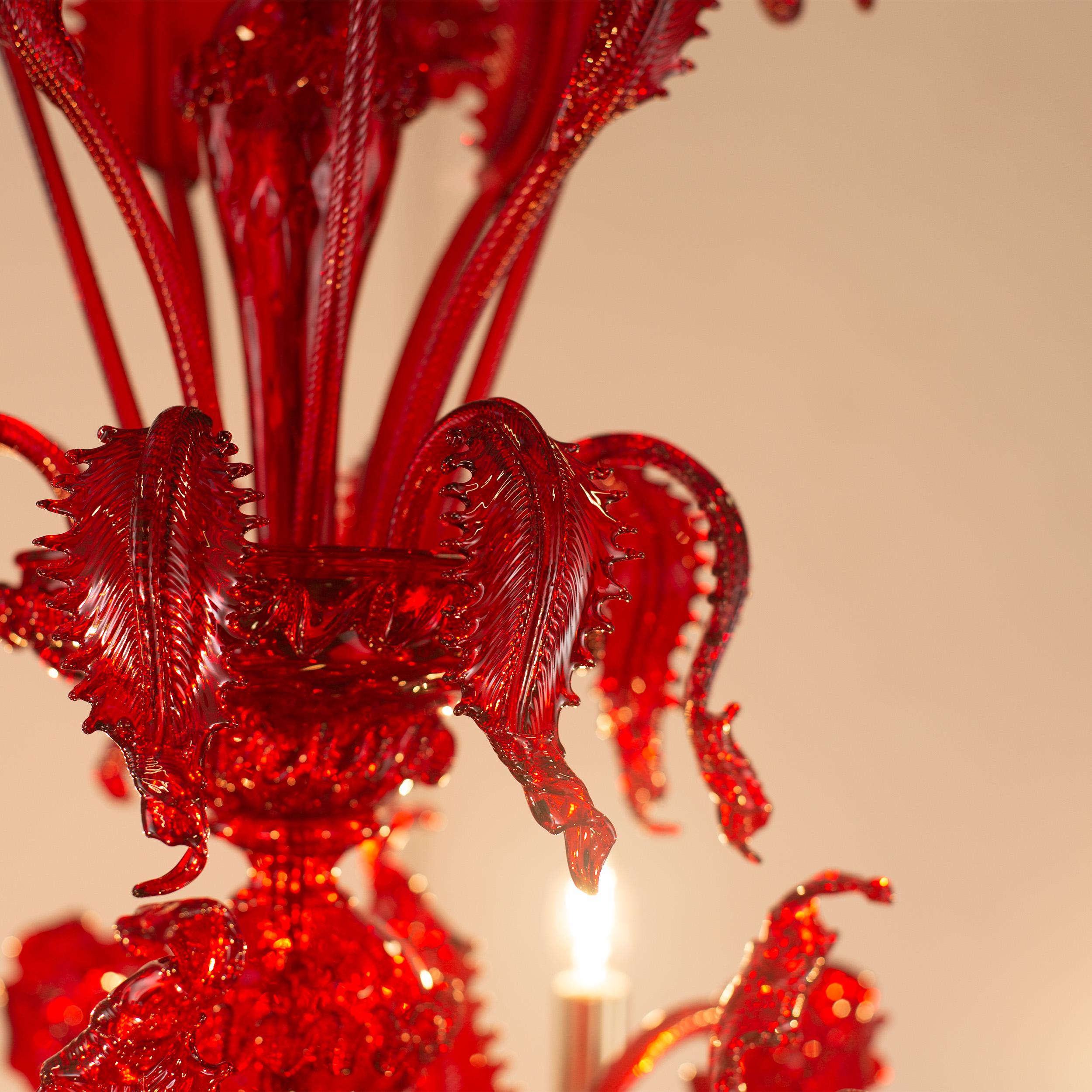 Blown Glass Rezzonico Chandelier, 12+6 arms, multi-tiered, red Murano glass by Multiforme For Sale