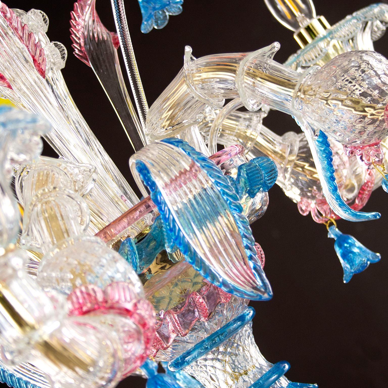 Lámpara Rezzonico 5 brazos cristal de Murano transparente, detalles multicolor by Multiforme en venta 5