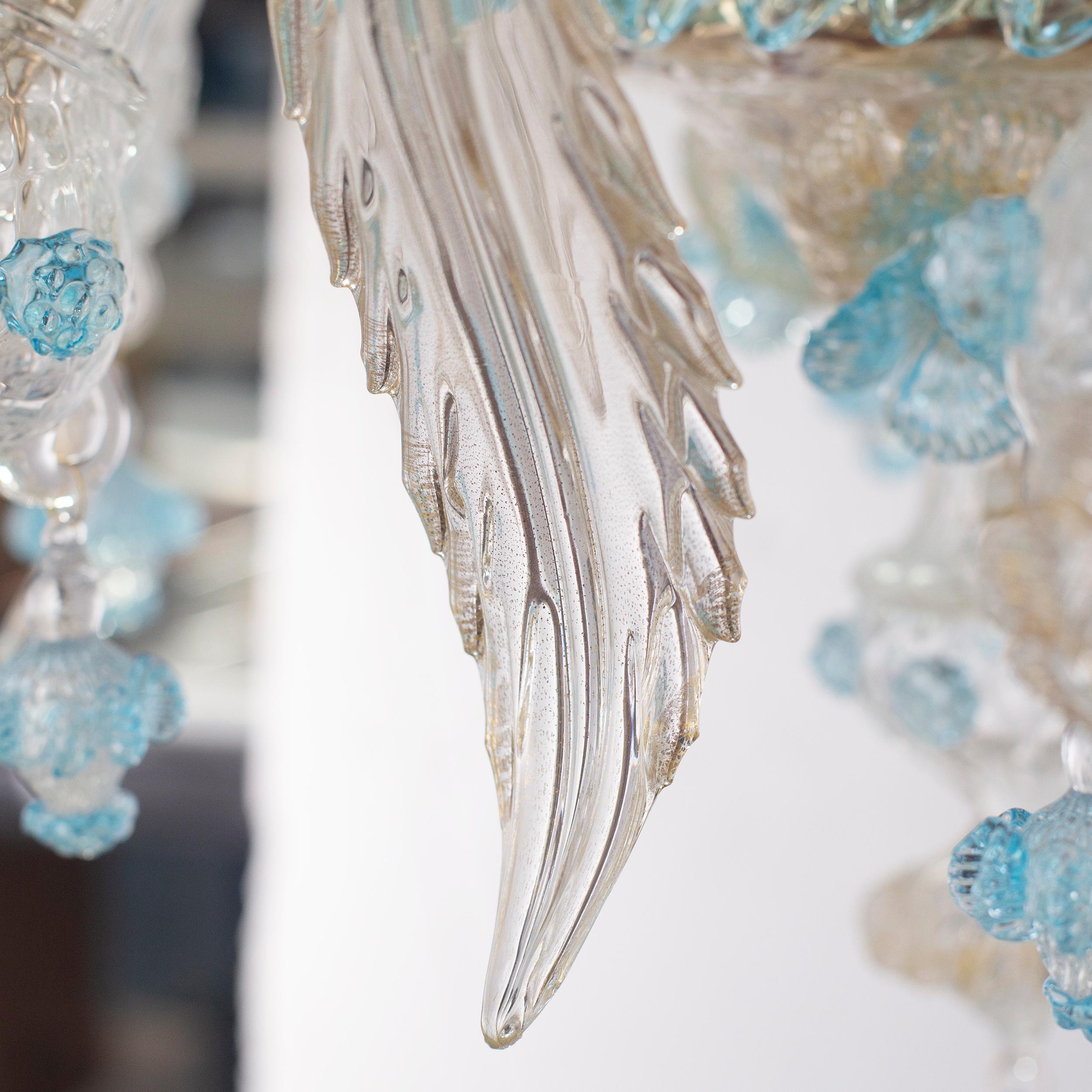 Lampadario Rezzonico a 6 bracci con fiori artistici in vetro chiaro acquamarina Multiforme In condizioni Nuovo in vendita a Trebaseleghe, IT