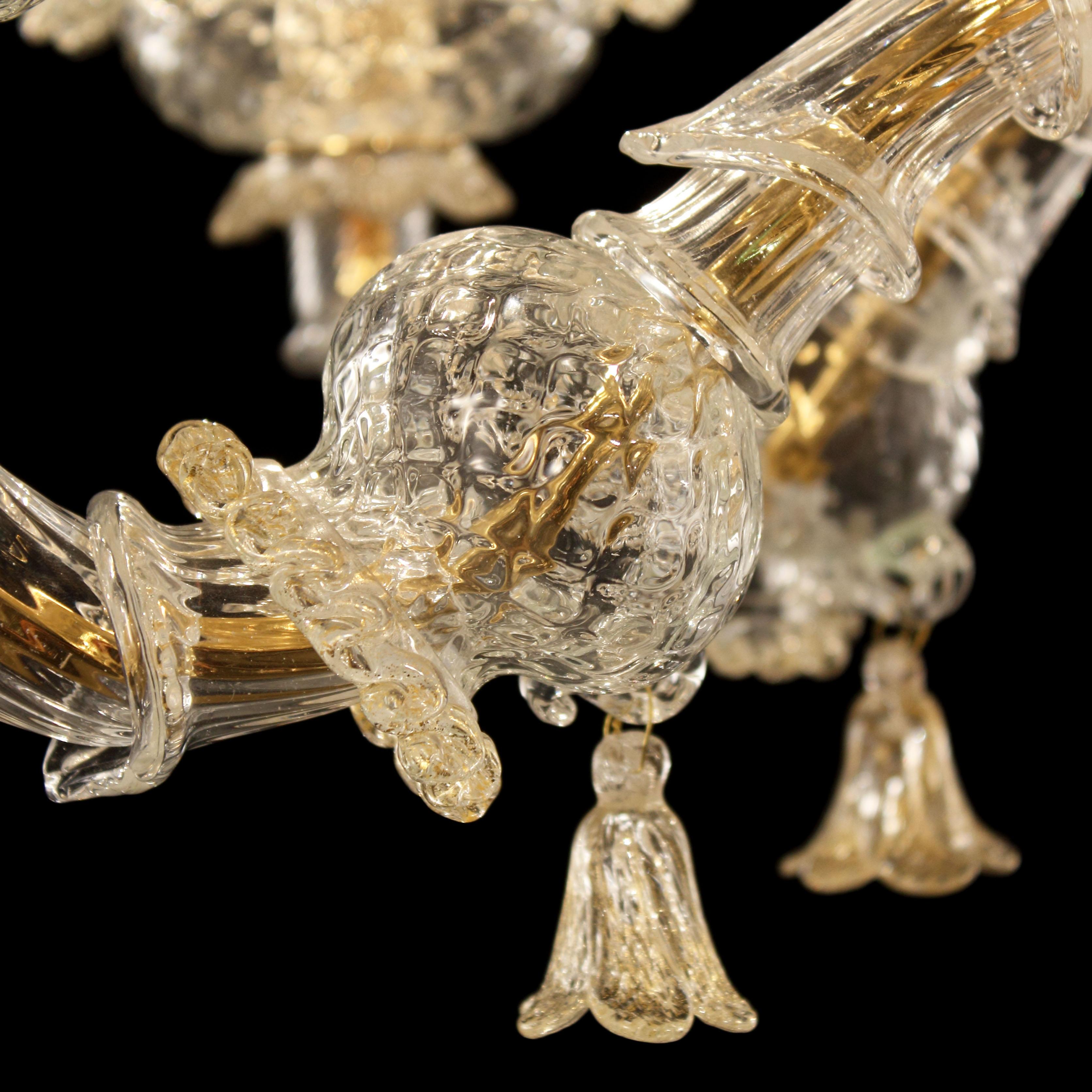 Lámpara de araña italiana Rezzonico de 6 brazos de cristal de Murano dorado claro Caesar by Multiforme Otro en venta