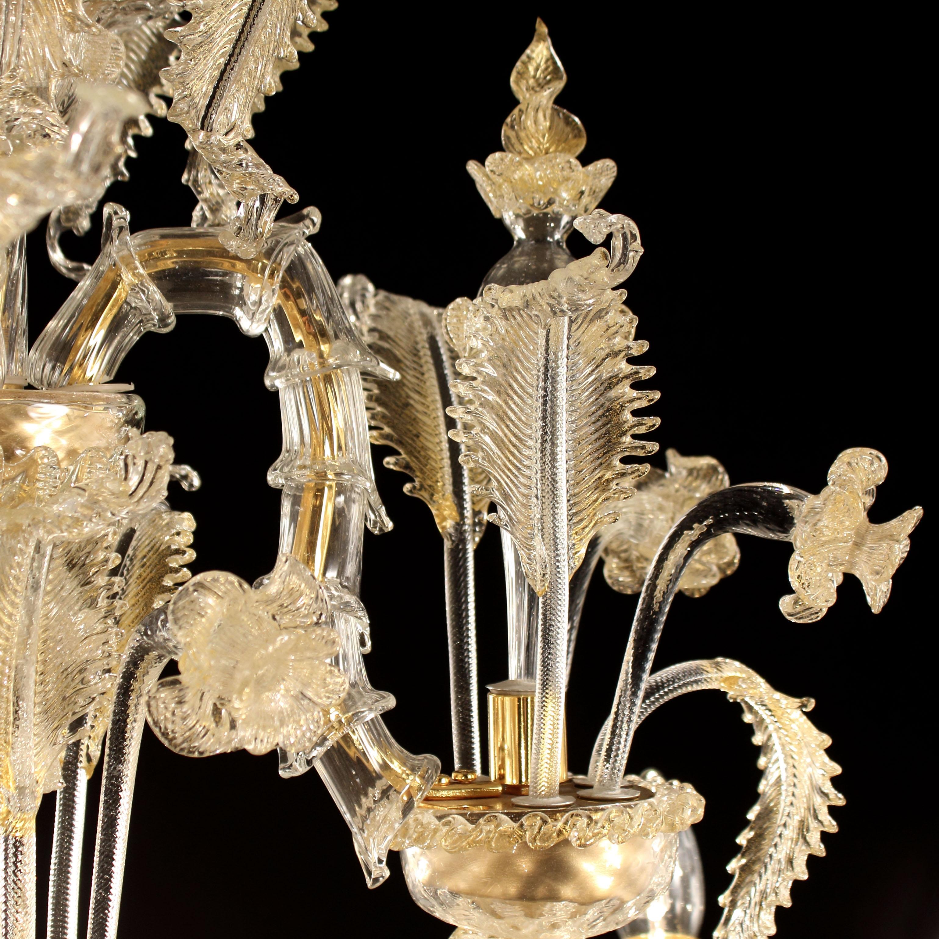 Italian Rezzonico Chandelier 6 Arms Murano clear gold Glass Caesar by Multiforme In New Condition For Sale In Trebaseleghe, IT
