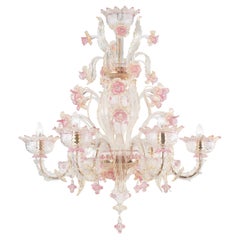 Rezzonico Chandelier 6 Arms Artistic Clear Gold Pink Glass Flowers Multiforme