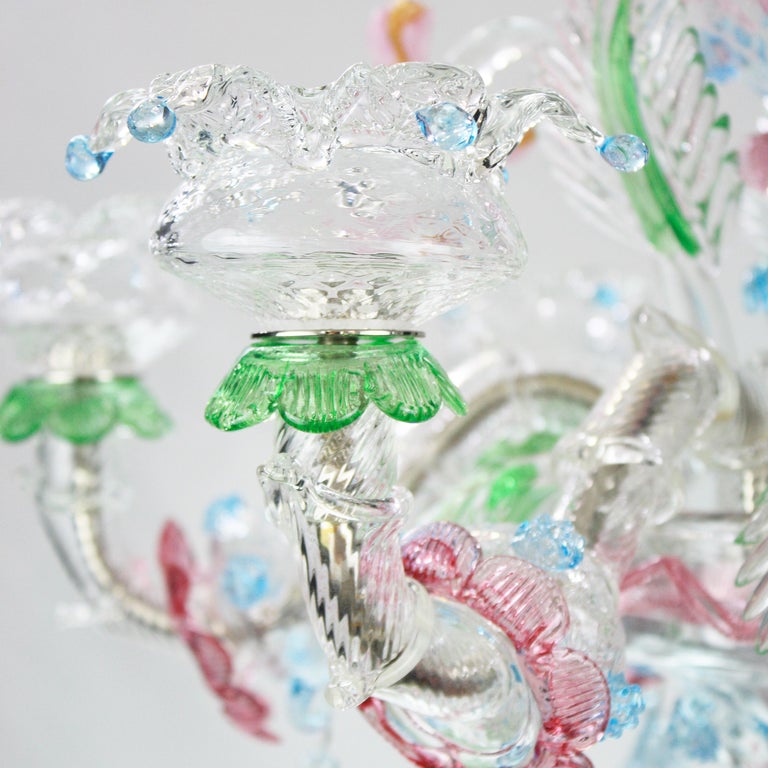 Other Rezzonico Chandelier 6 Arms Clear and Many Colors of Murano Glass by Multiforme For Sale
