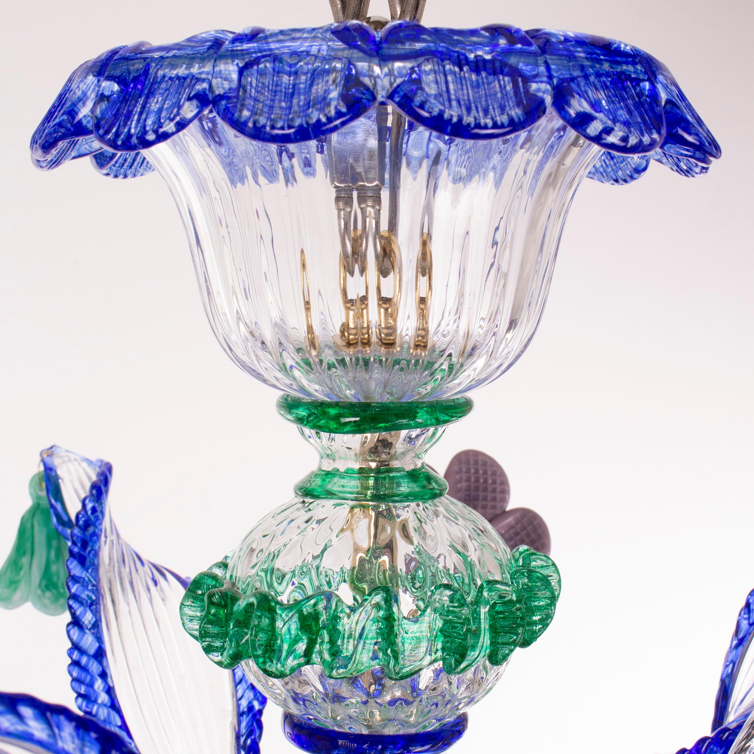 Rezzonico-Kronleuchter mit 6 Armen aus klarem und vielen Farben aus Muranoglas von Multiforme (Sonstiges) im Angebot
