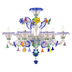 Rezzonico Chandelier 6 Arms Clear and Many Colors of Murano Glass by Multiforme