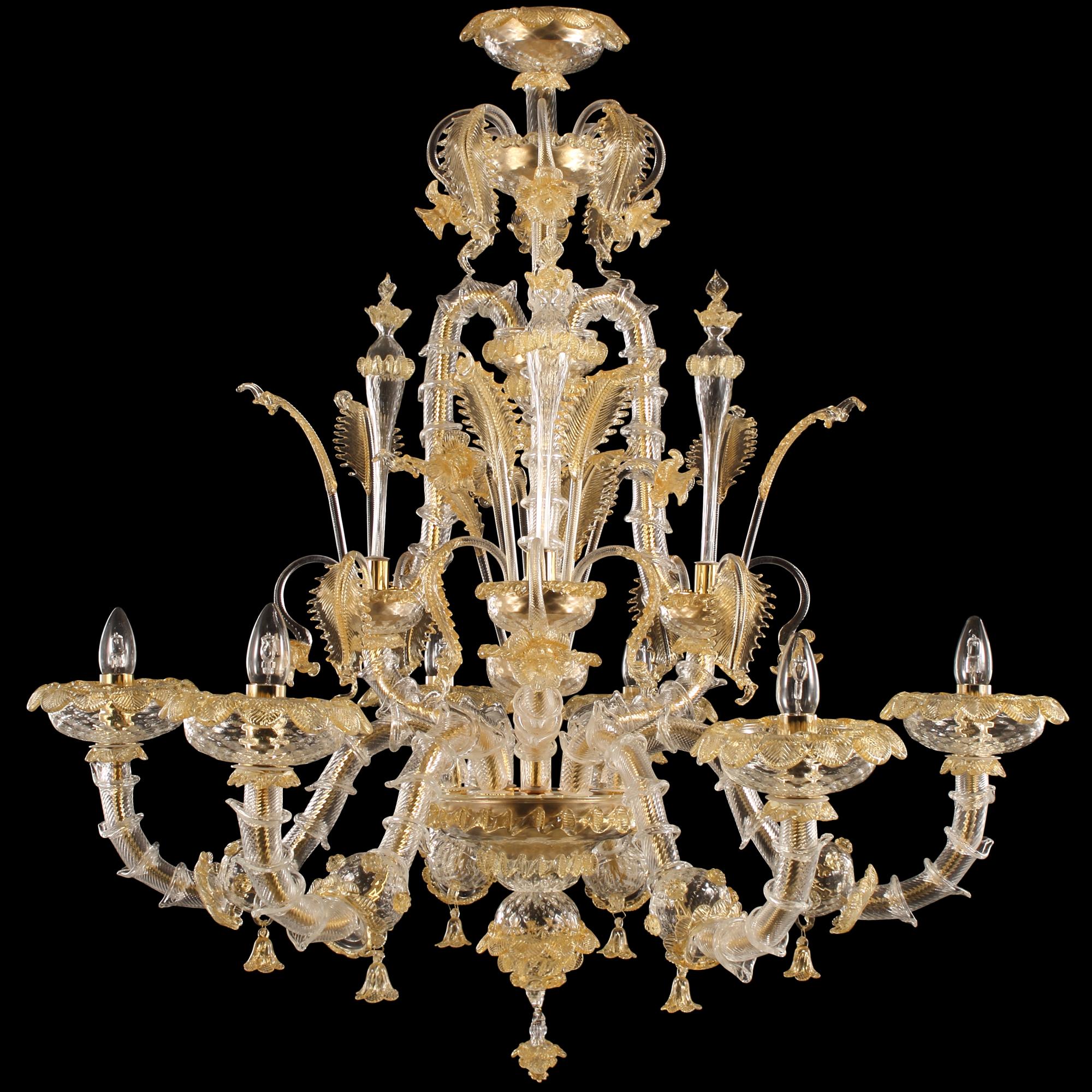 Contemporary Rezzonico Chandelier 6 arms Crystal Amber Murano Glass Caesar by Multiforme For Sale
