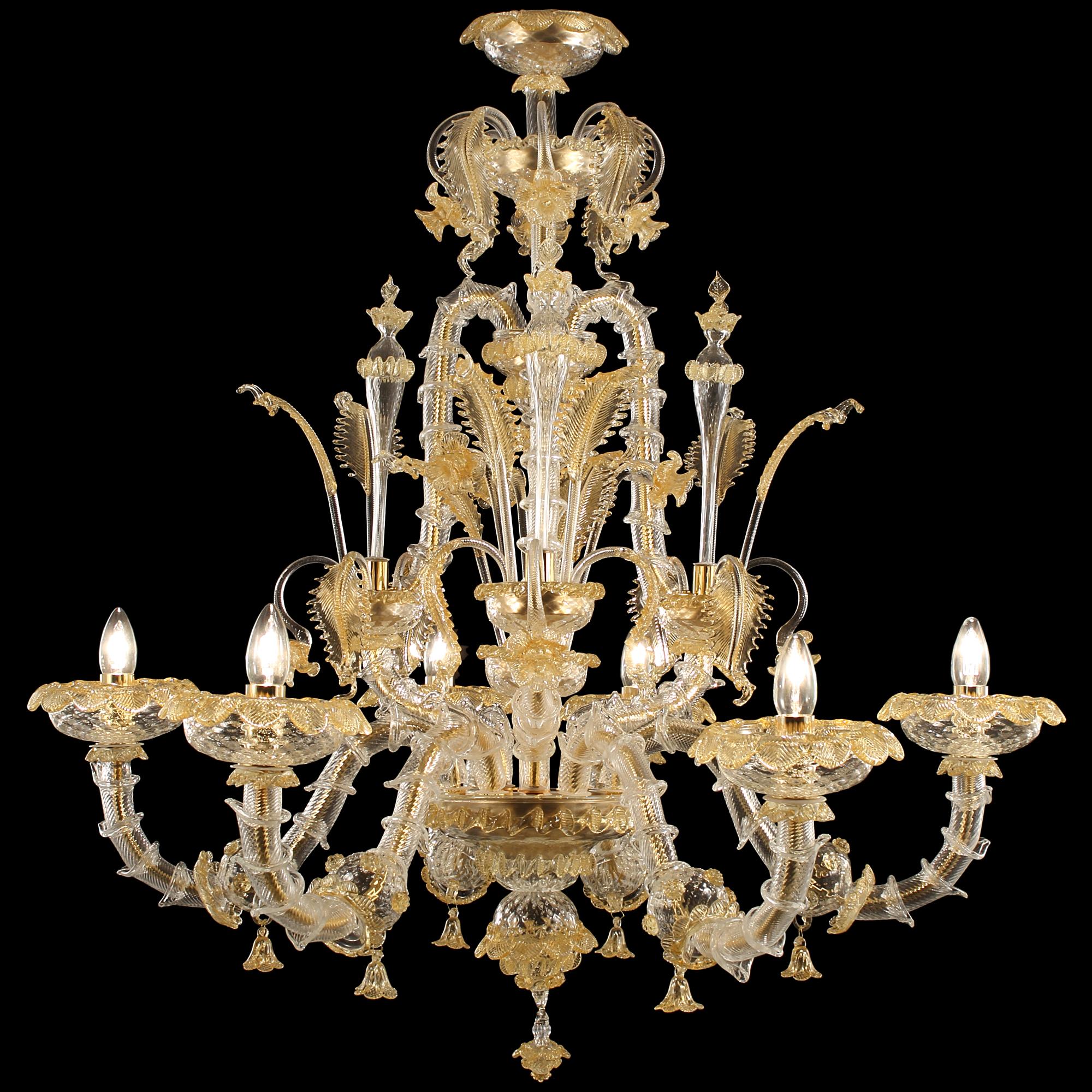 Blown Glass Rezzonico Chandelier 6 arms Crystal Amber Murano Glass Caesar by Multiforme For Sale