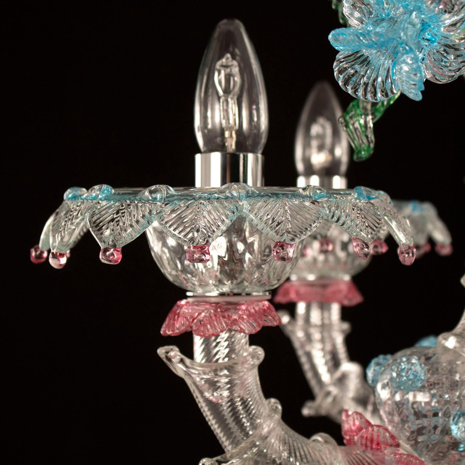 Rezzonico Araña 6 Brazos Murano Cristal Transparente Multicolor Detalles Multiforme en venta 2