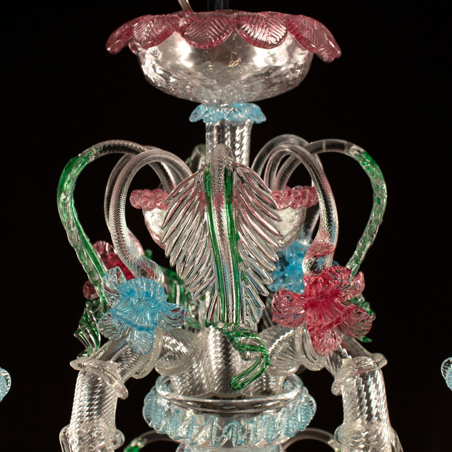 Lustre Rezzonico à 6 bras en verre de Murano multicolore et détails multicolores en vente 5