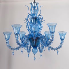 Rezzonico Kronleuchter 6+3 Arme Blau Murano Glas Fluage von Multiforme