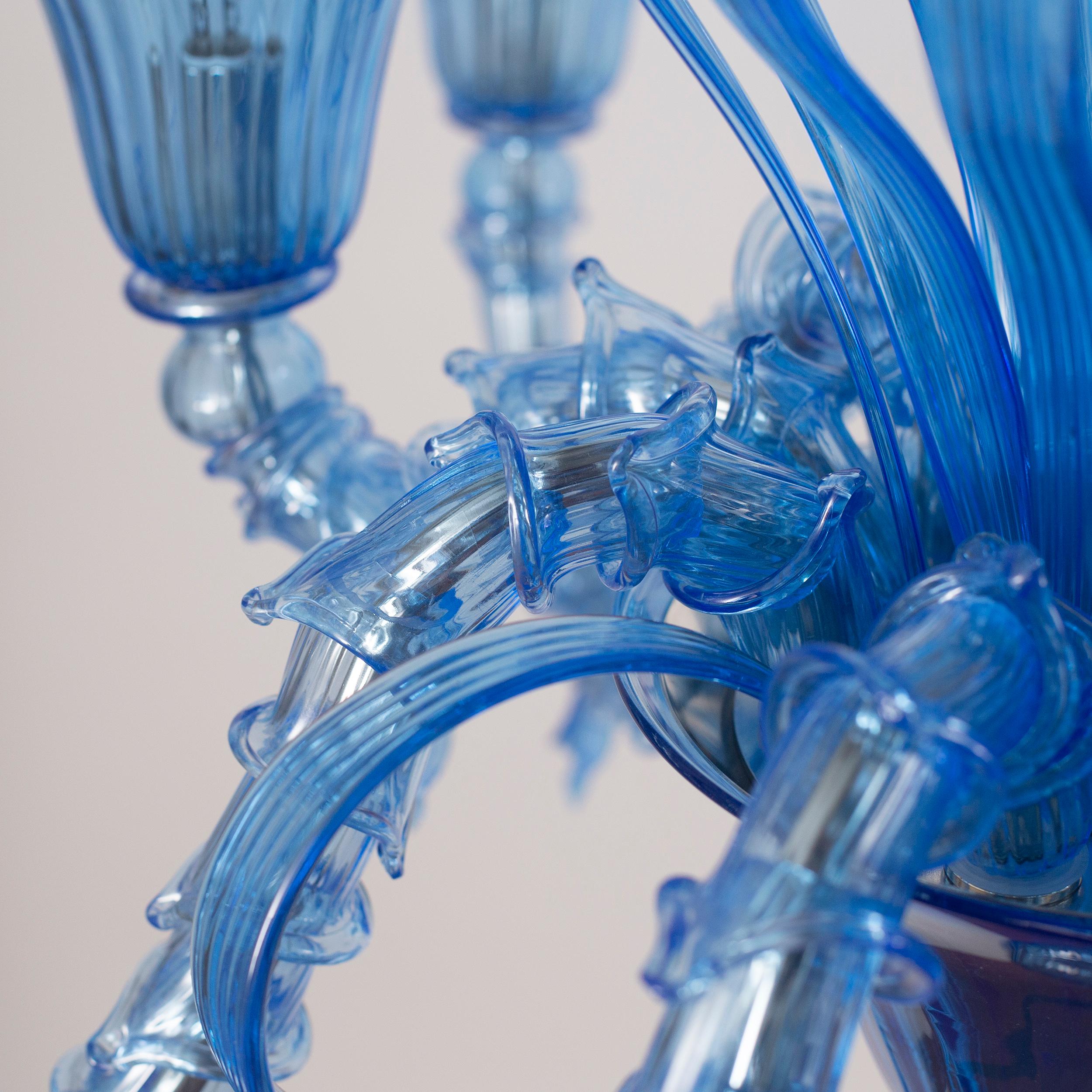 Rezzonico Chandelier 6+3 arms Blue Murano Glass Fluage by Multiforme In New Condition For Sale In Trebaseleghe, IT