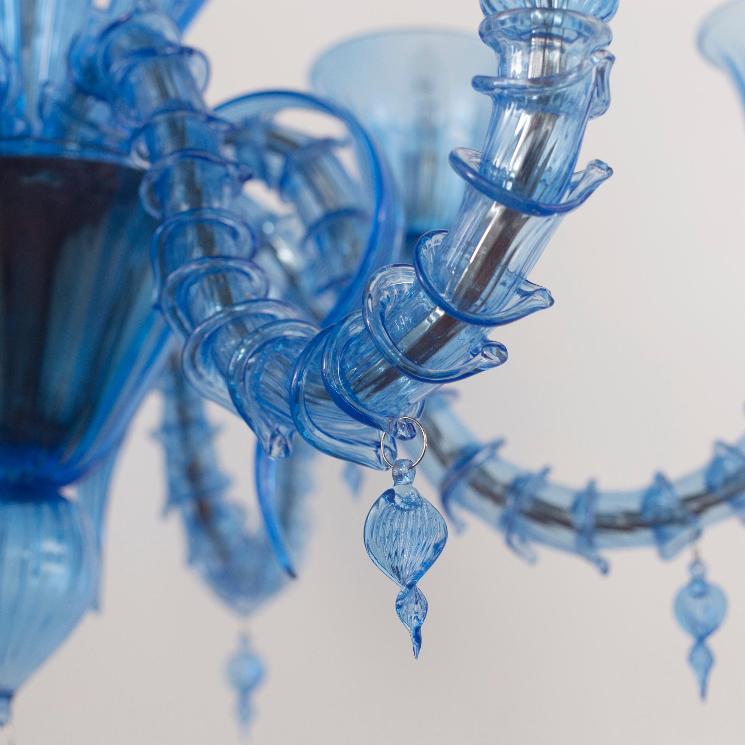 Rezzonico Kronleuchter 6+3 Arme Blau Murano Glas Fluage von Multiforme im Angebot 1