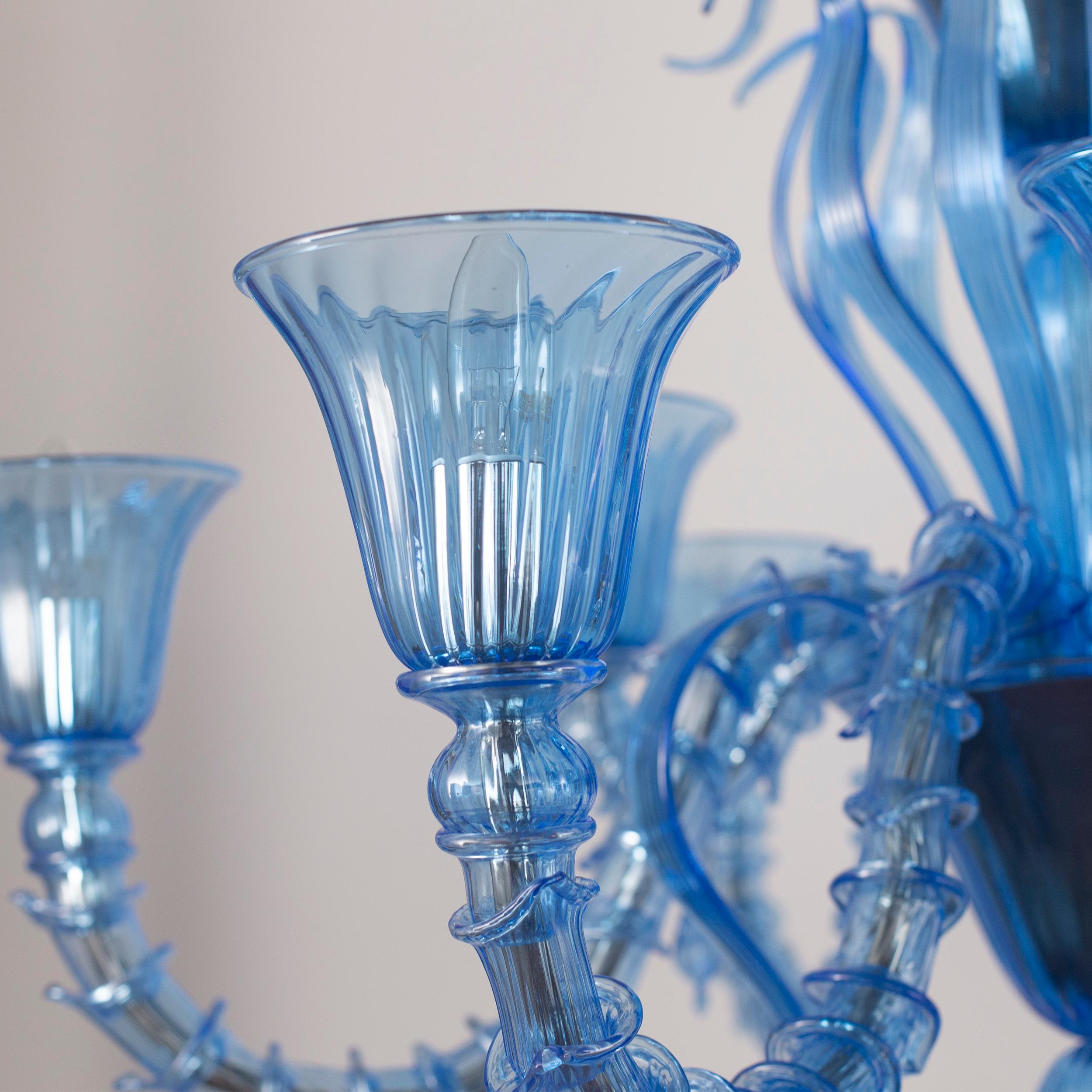 Rezzonico Kronleuchter 6+3 Arme Blau Murano Glas Fluage von Multiforme im Angebot 2