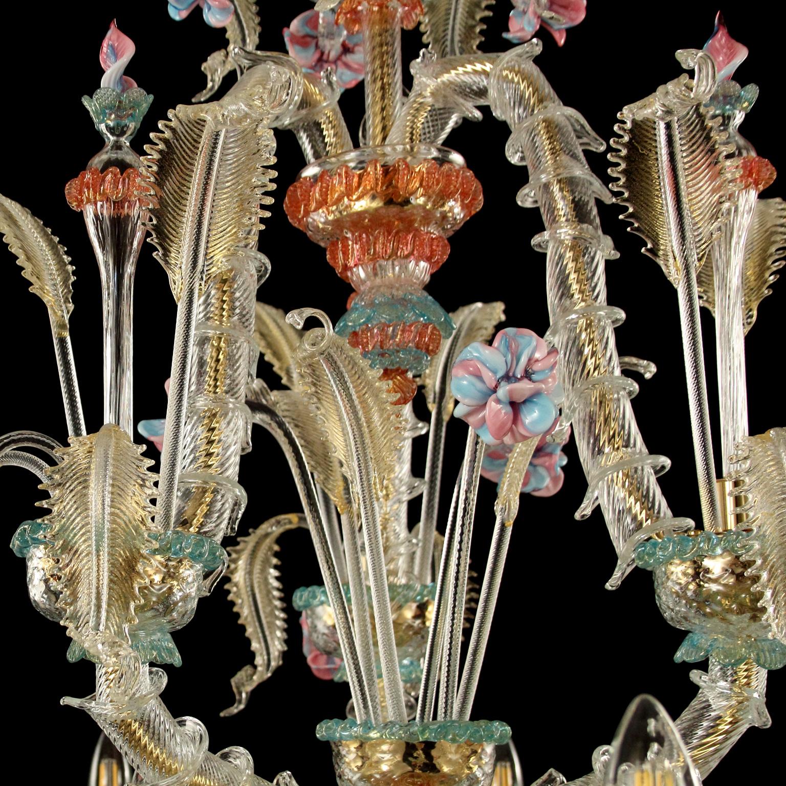 Rezzonico Chandelier 9 Arms Artistic Crystal Gold Glass Caesar by Multiforme In New Condition For Sale In Trebaseleghe, IT