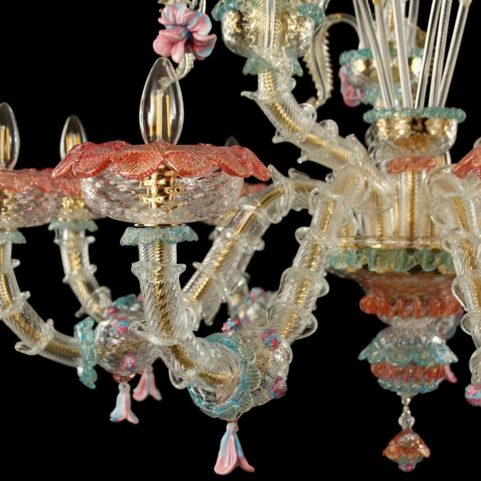 XXIe siècle et contemporain Lustre Rezzonico 9 bras en cristal artistique, verre doré Caesar par Multiforme en vente
