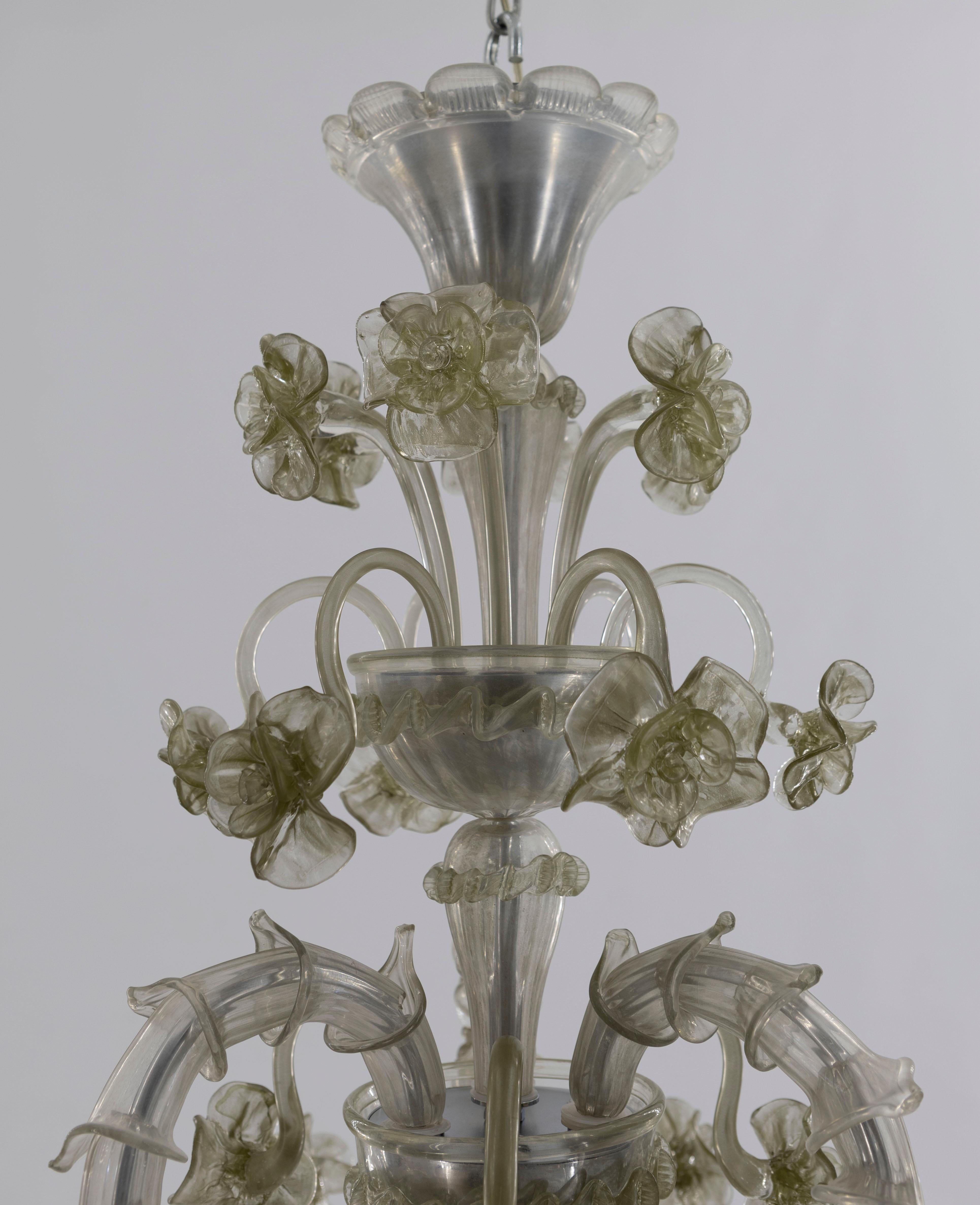  Rezzonico Chandelier in blown Murano Glass green pagliesco contemporary  Italy For Sale 9